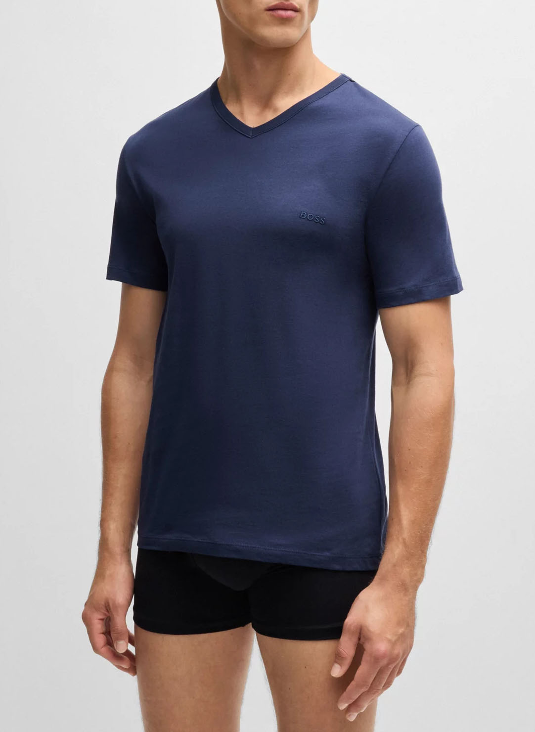 Lot de 3 tee-shirts col v brodé en coton BOSS Bleu