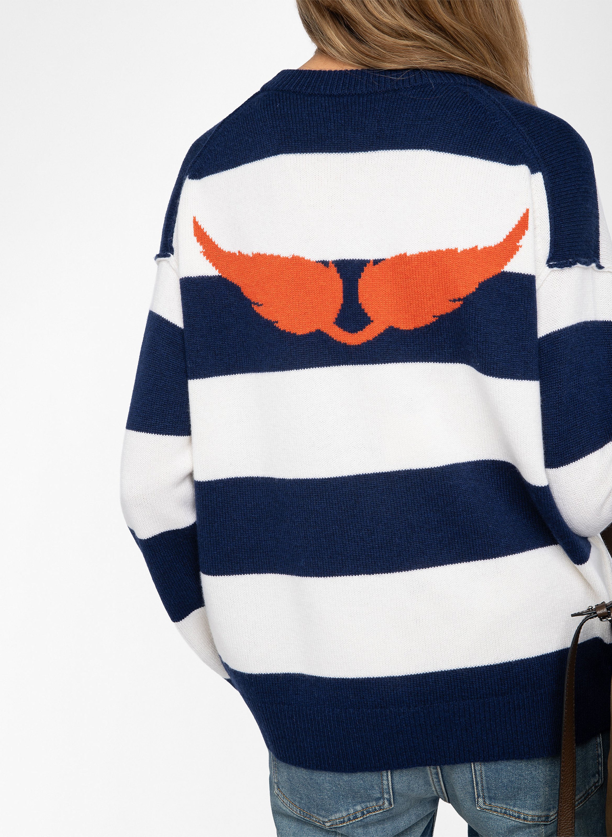 Pull col v ample rayé en laine et cachemire mikyz ZADIG&VOLTAIRE Bleu