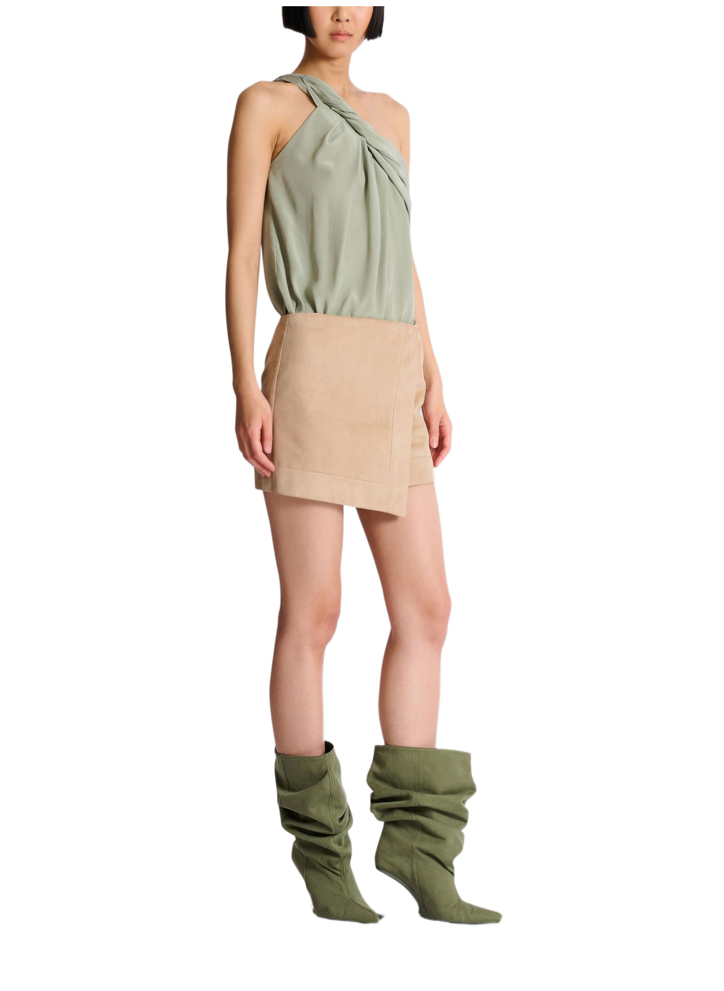Jupe portefeuille en cuir suédé BALMAIN Beige