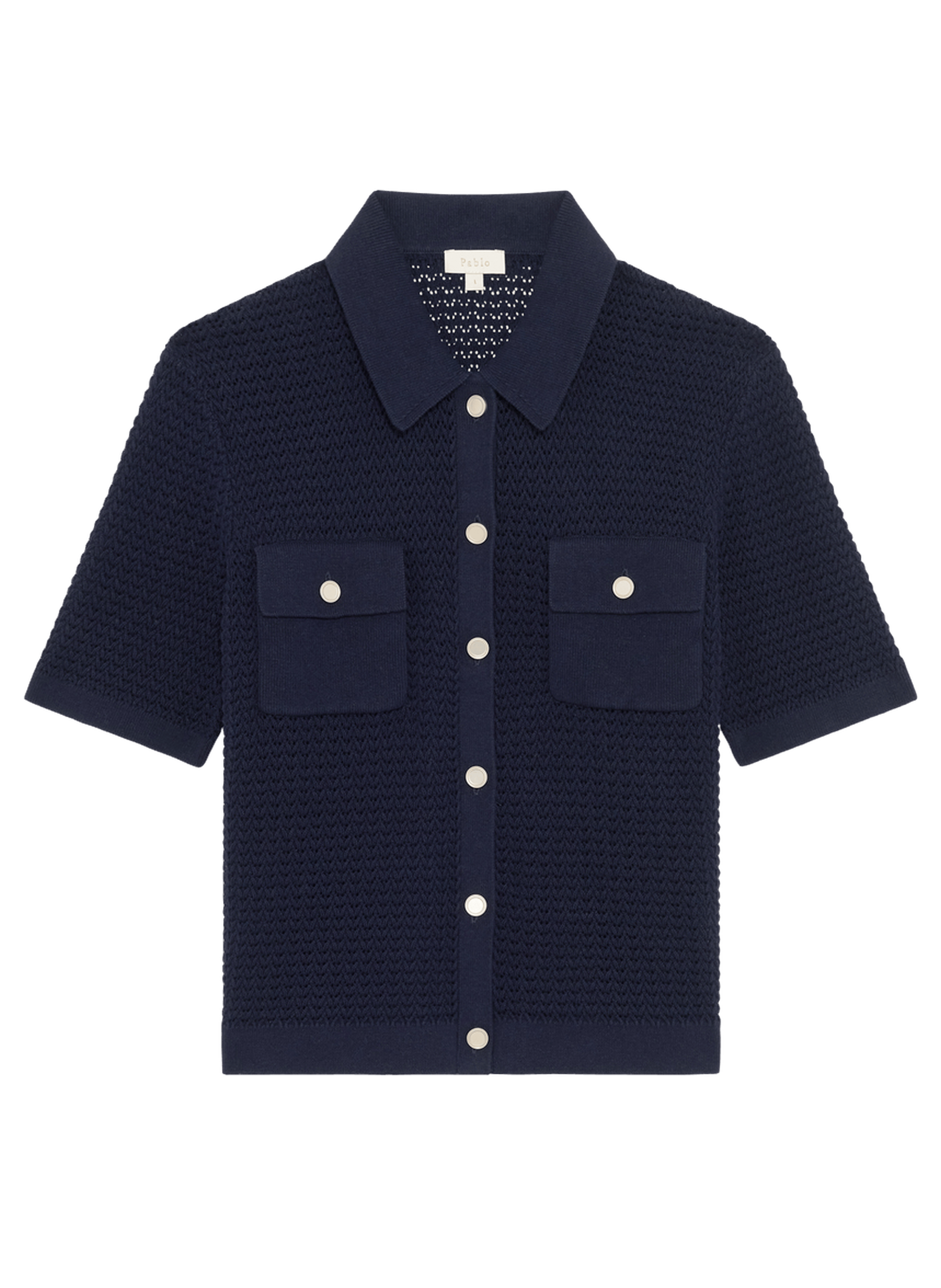 Polo boutonné en lin et coton ajourés - LALIA PABLO Bleu