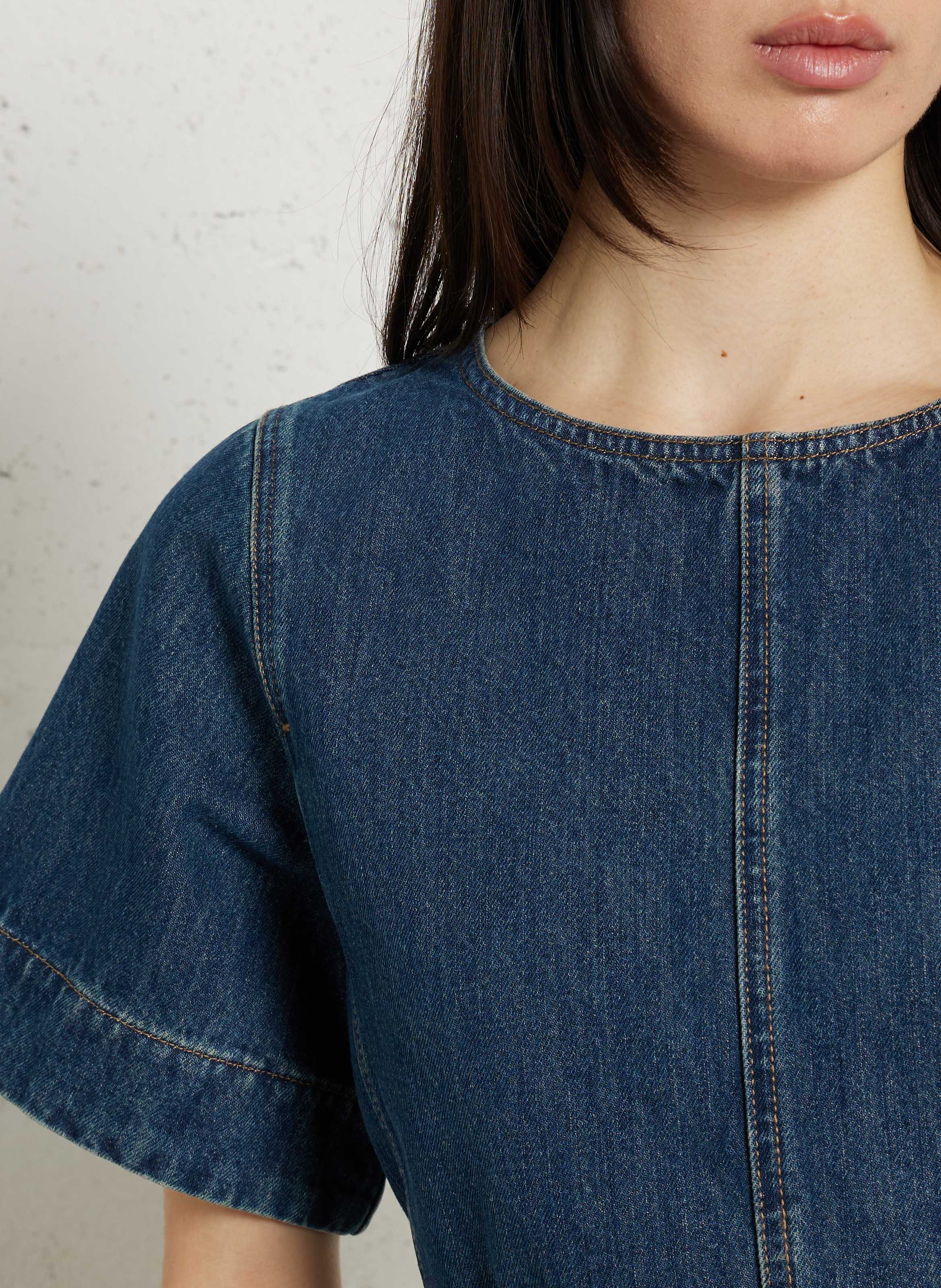 Robe courte en denim eclair SOEUR Bleu