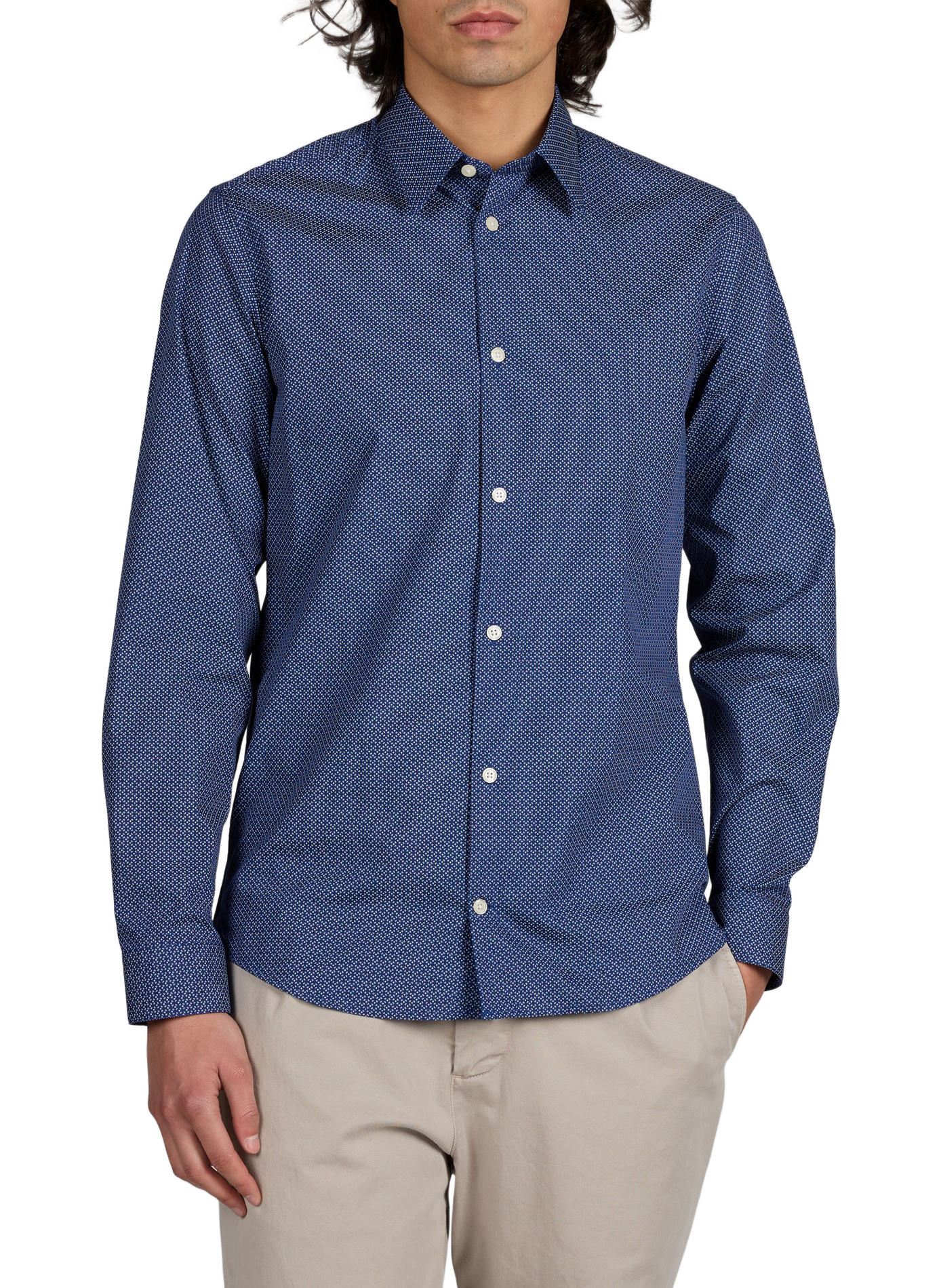 Chemise slim Hicro-S à motif en coton AU PRINTEMPS PARIS Blue