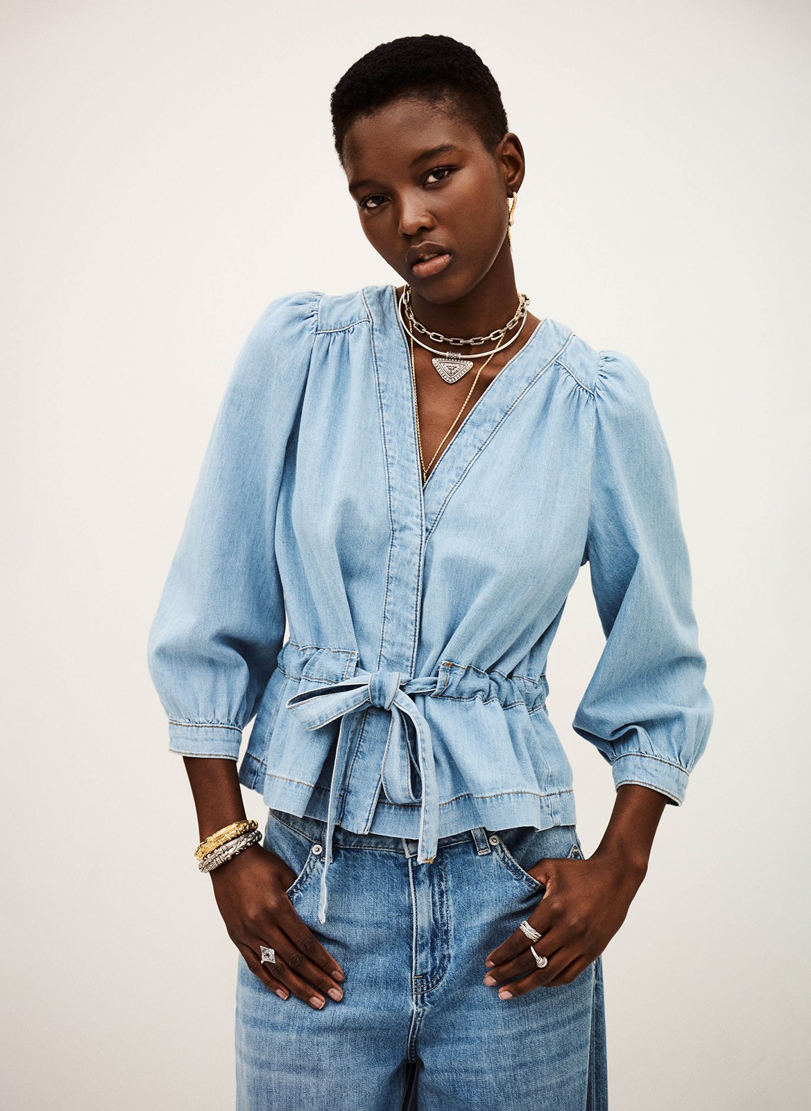 Top col v droit en coton lavina BA&SH Bleu