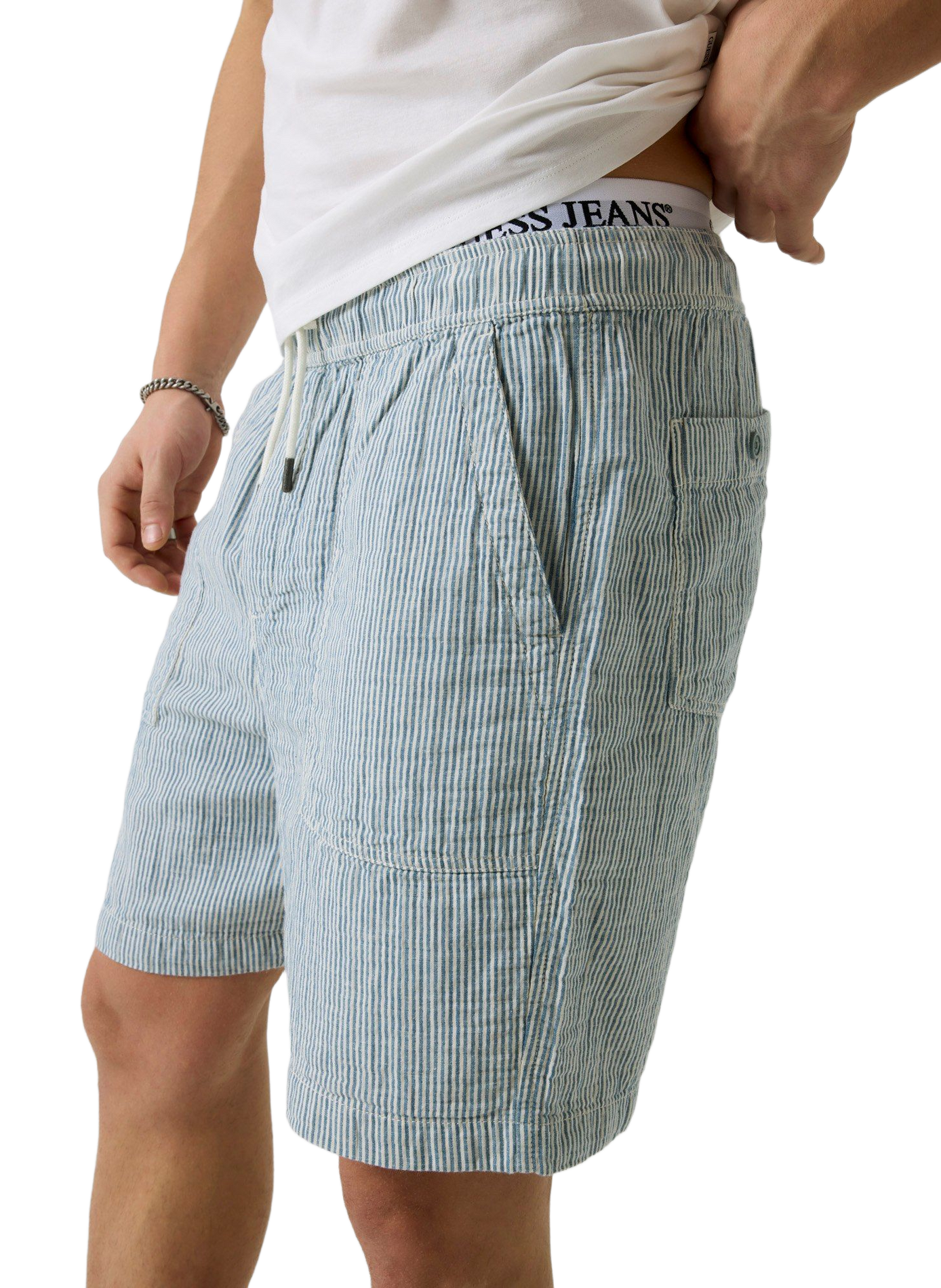 Short à rayures en coton et lin  GUESS Beige