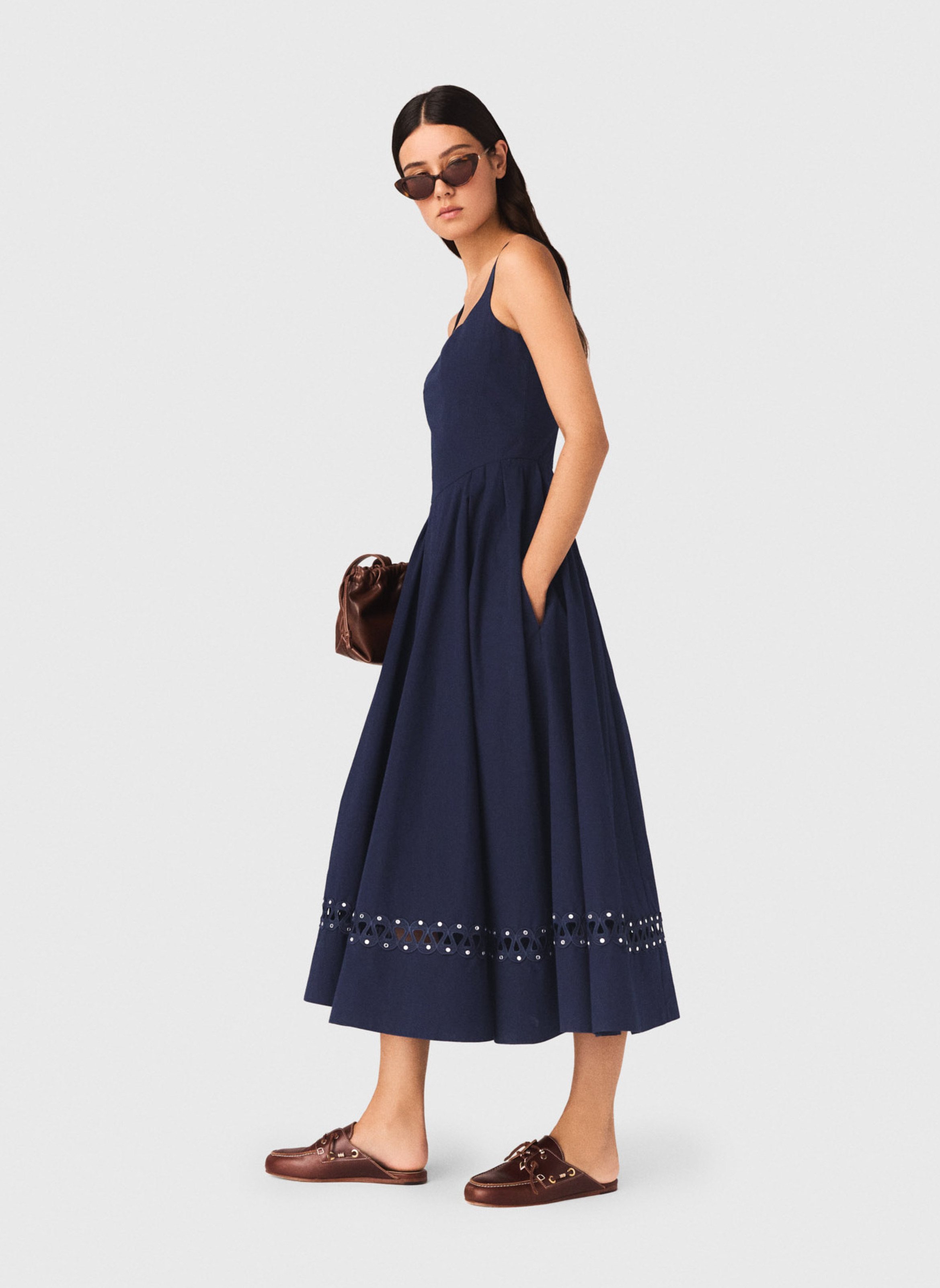 Robe midi évasée à bretelles MAJE Bleu