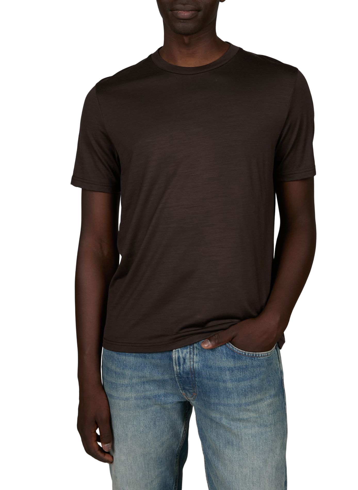 Fließendes einfarbiges Woll-T-Shirt HERNO Braun