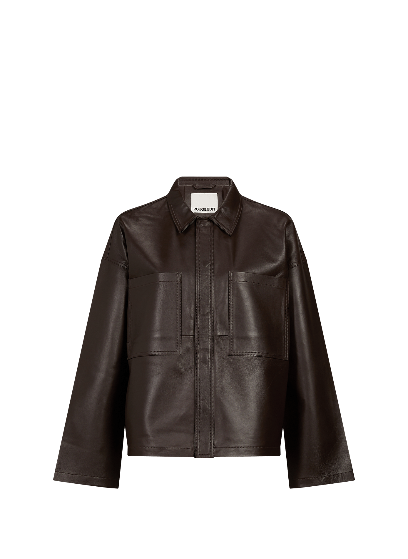 Veste en cuir col classique ROUGE EDIT Marron