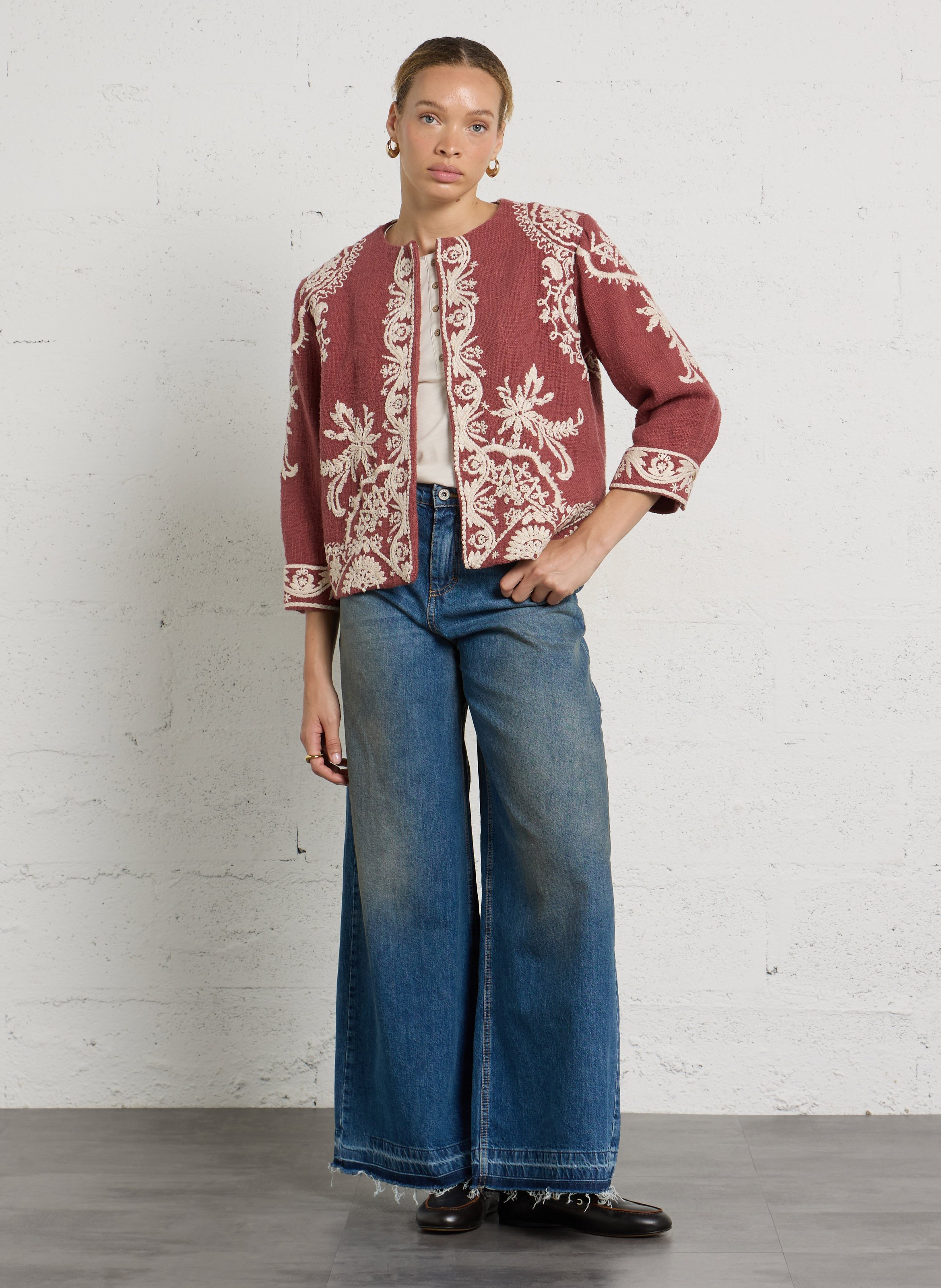 Veste col rond en coton valma MAISON 123 Rose