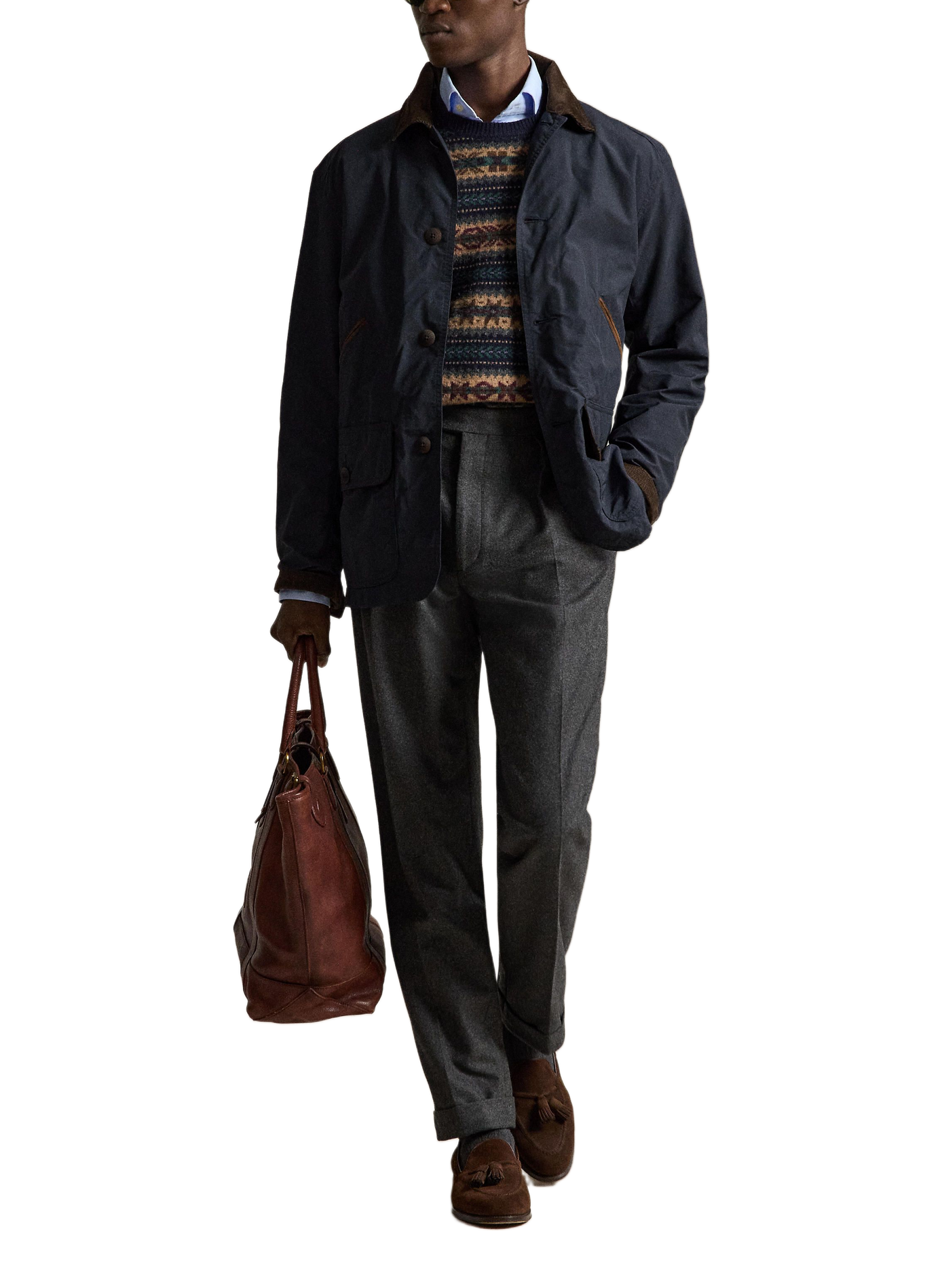 Blouson droit col classique en coton mélangé POLO RALPH LAUREN Bleu