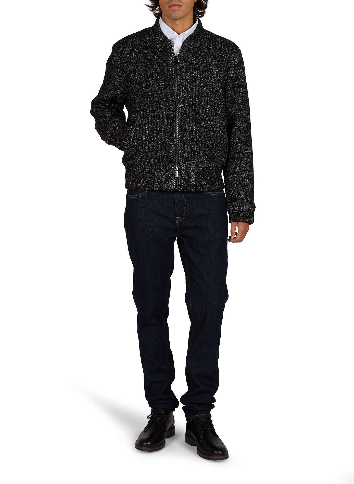 Jas met ronde hals in gemengde wol EMPORIO ARMANI Zwart