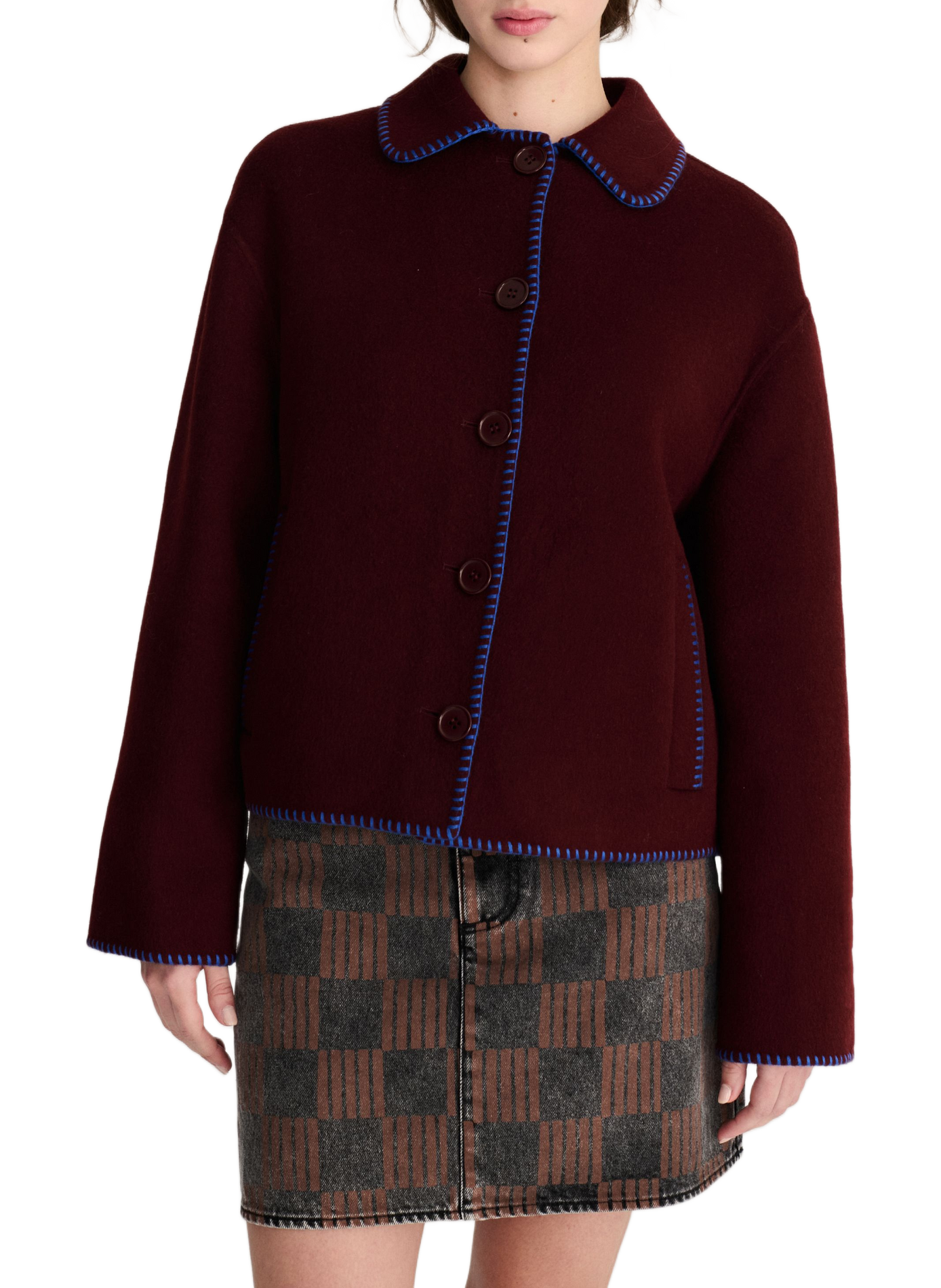 Veste droite unie en laine mélangée BOBO CHOSES Red