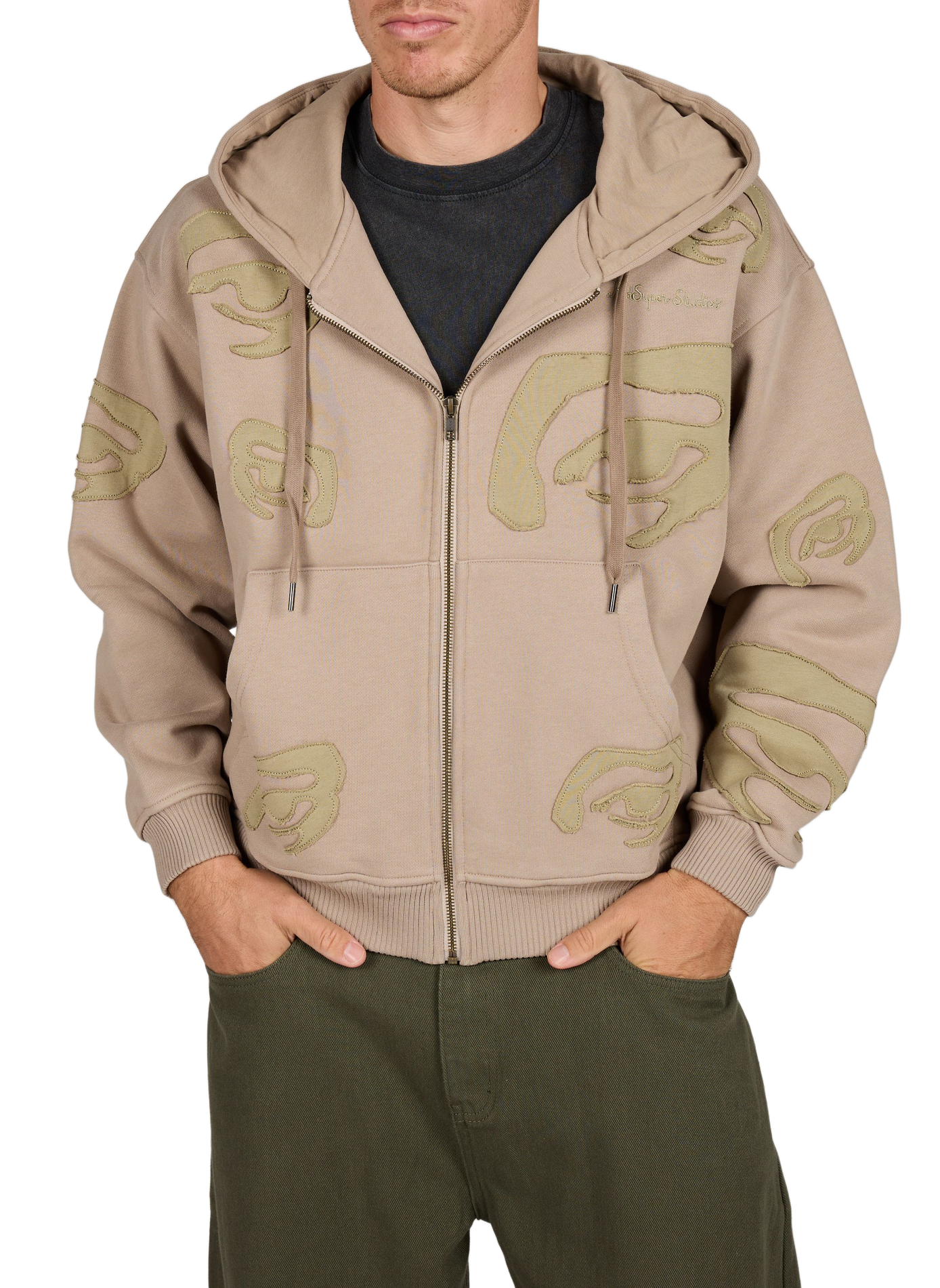 Straight zip-up cotton sweatshirt KIDSUPER Beige