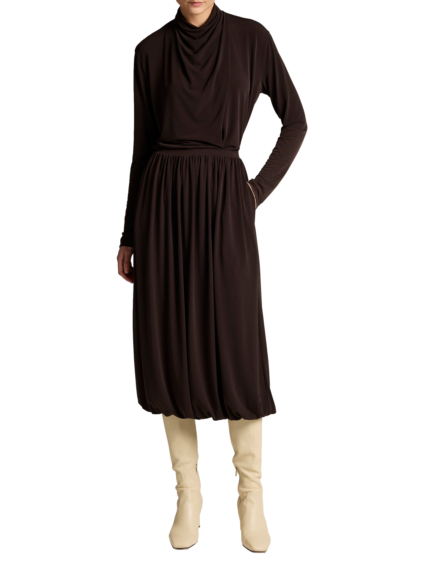 Long-sleeved top with draped neckline VINCE Grey