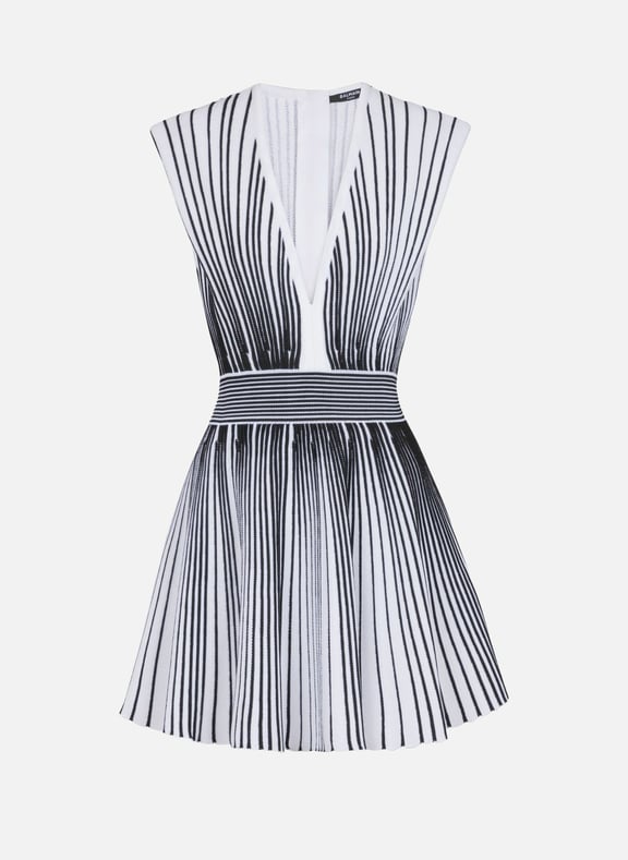 Robe patineuse en maille bicolore Blanc by BALMAIN BALMAIN Robe patineuse en maille bicolore Blanc