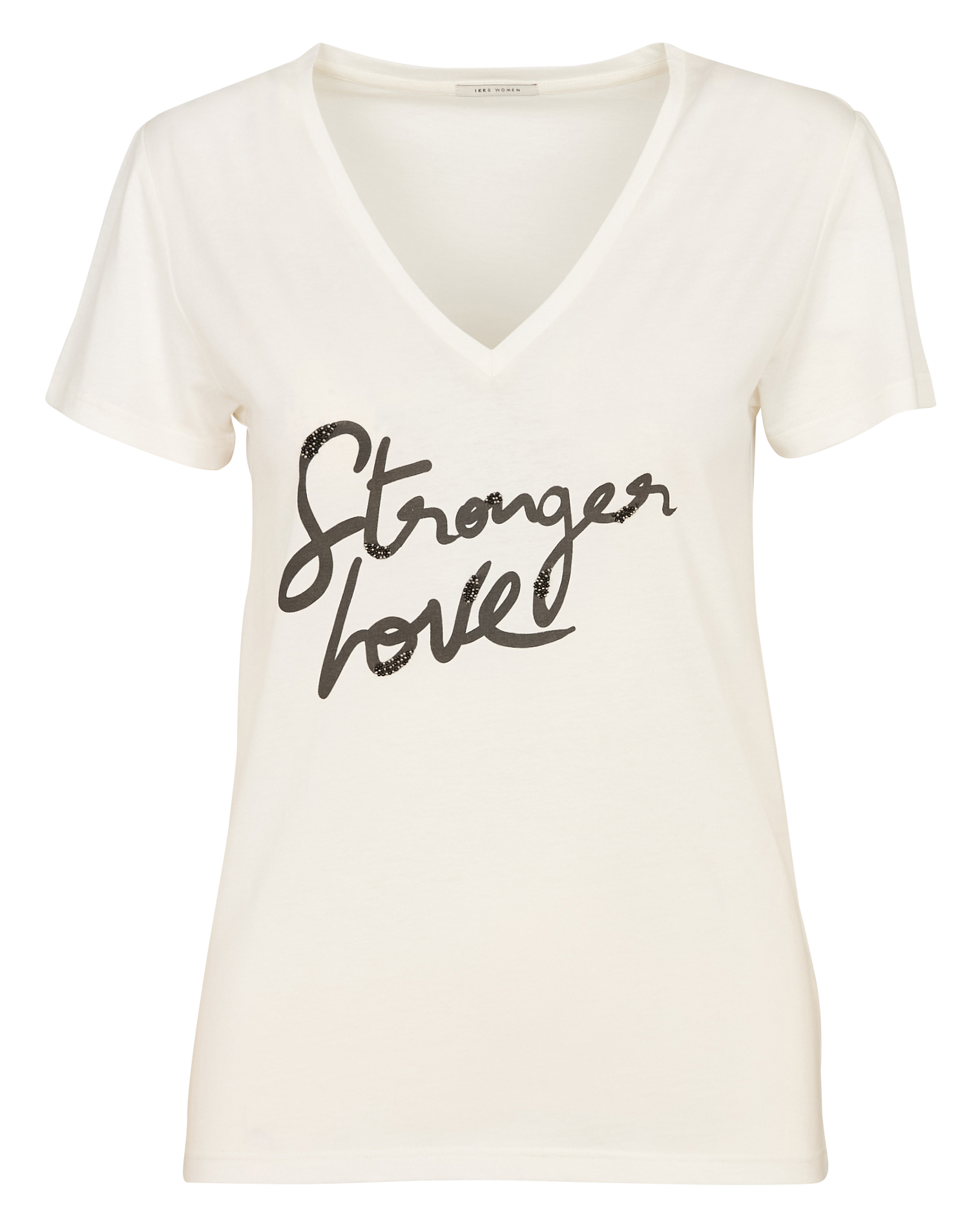 Tee-shirt col v en coton mélangé IKKS Blanc