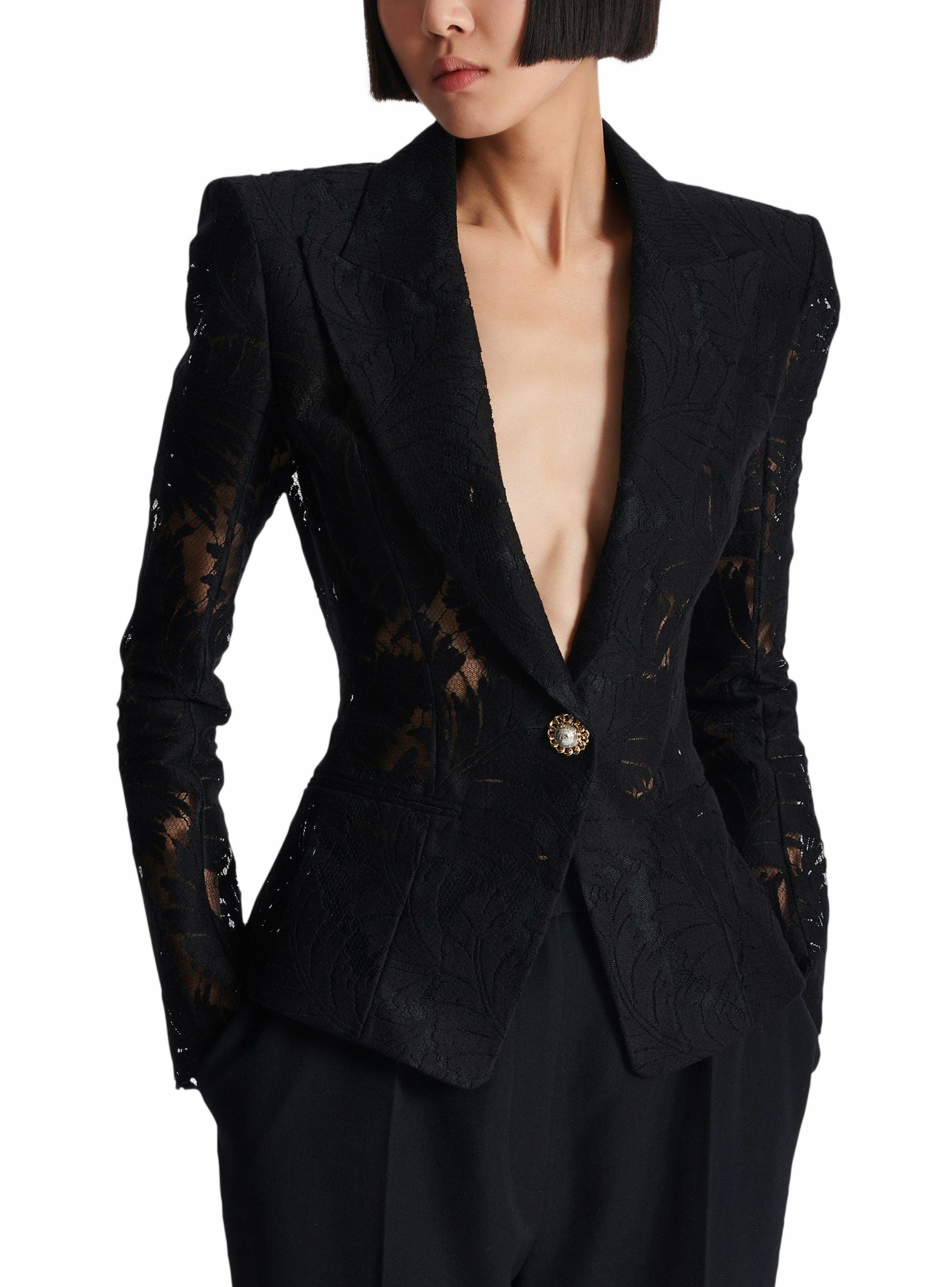 Veste 1 bouton ajustée en dentelle BALMAIN Noir