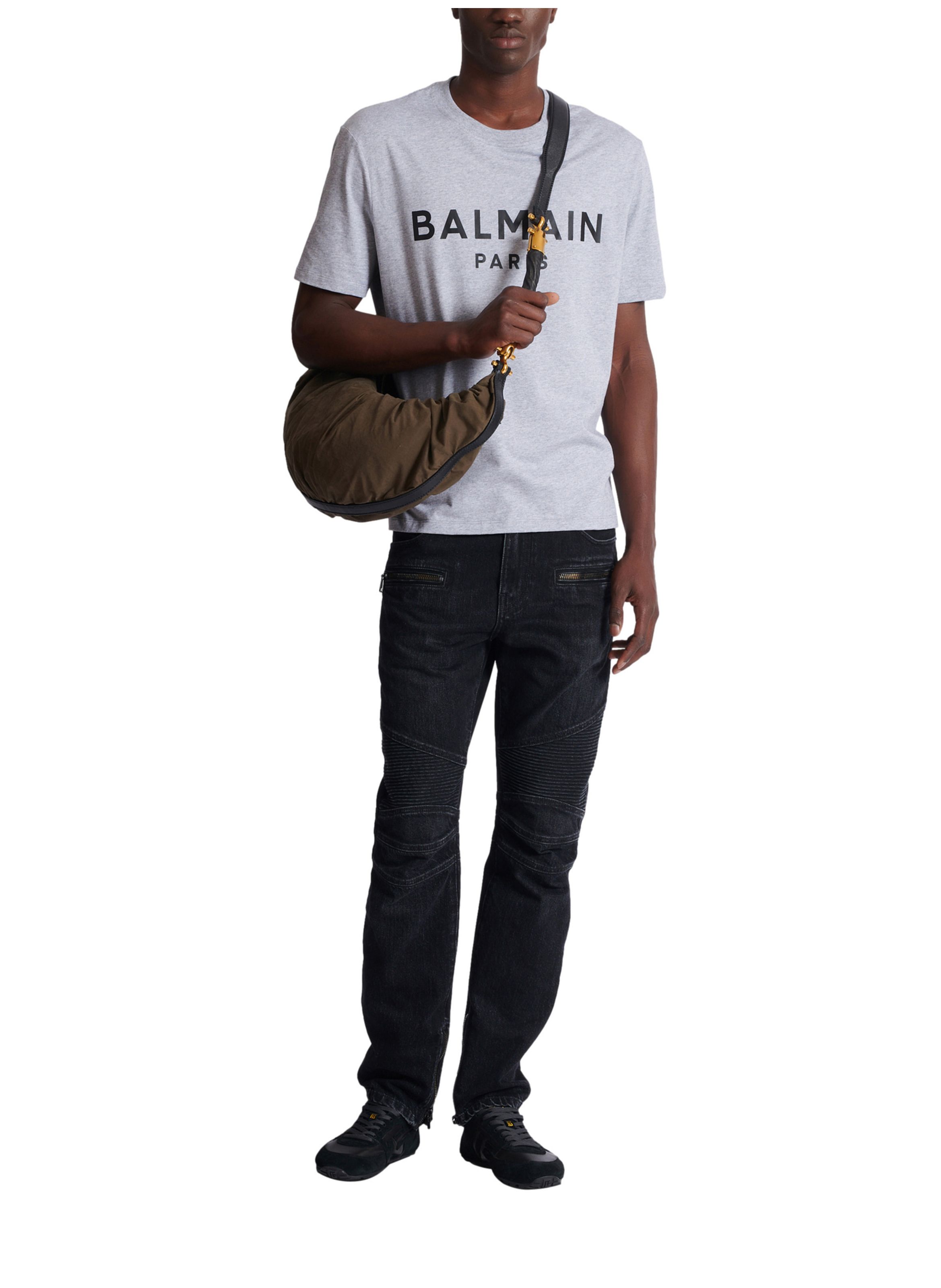 T-shirt en coton à imprimé BALMAIN Gris