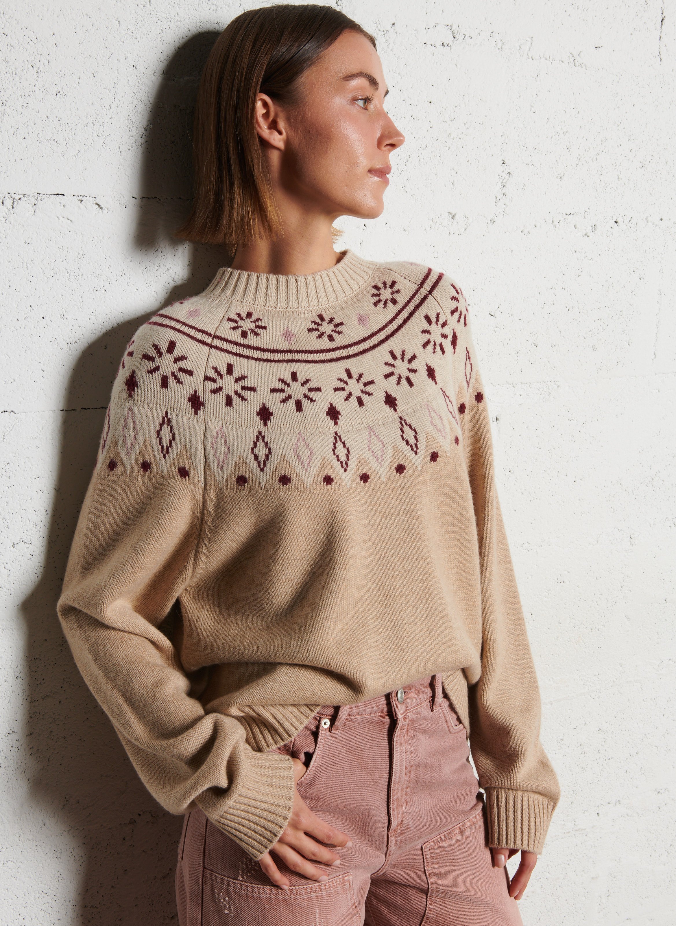 Pull droit en maille imprimée IKKS Beige