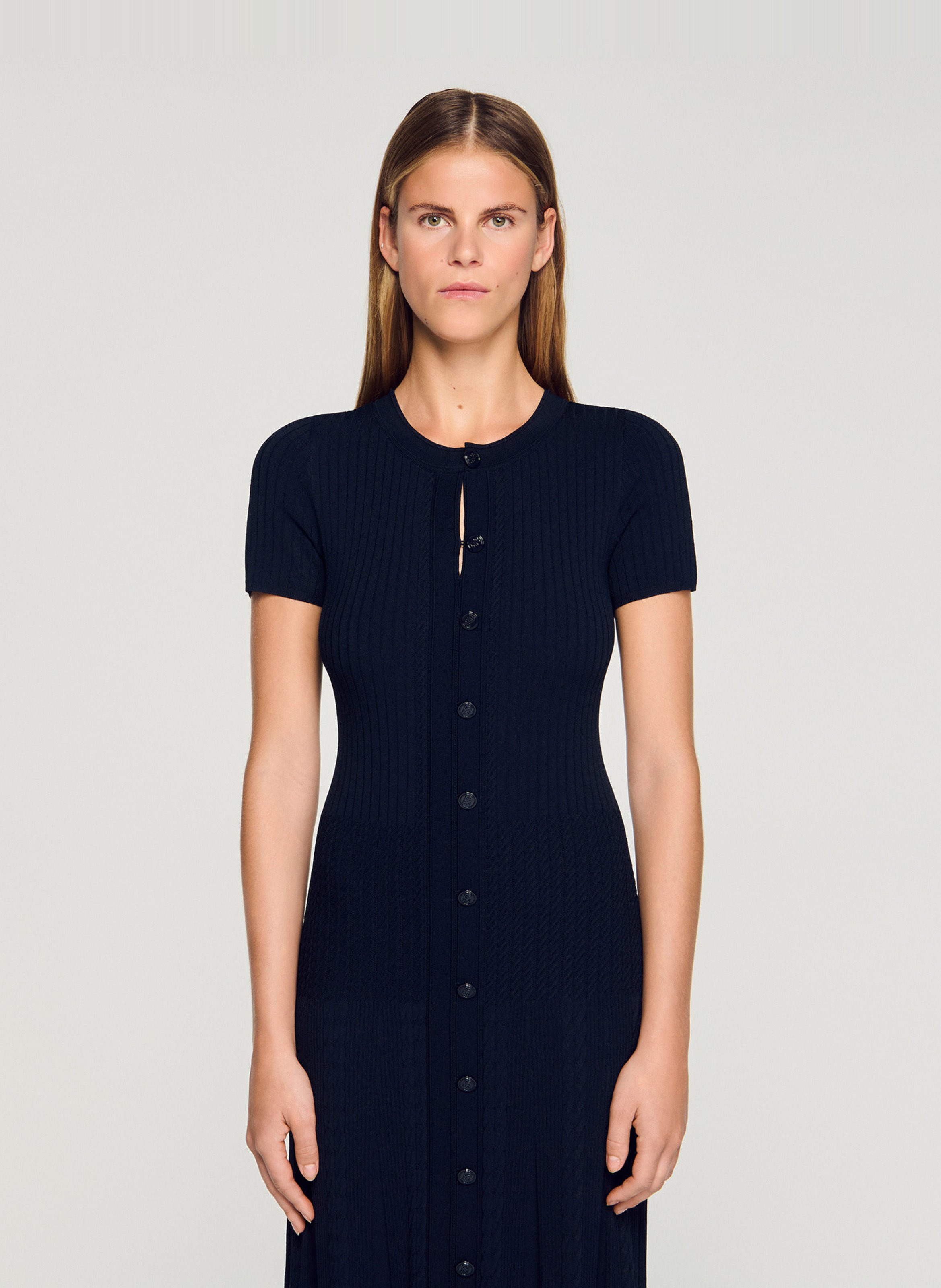 Robe longue col rond en maille SANDRO Bleu