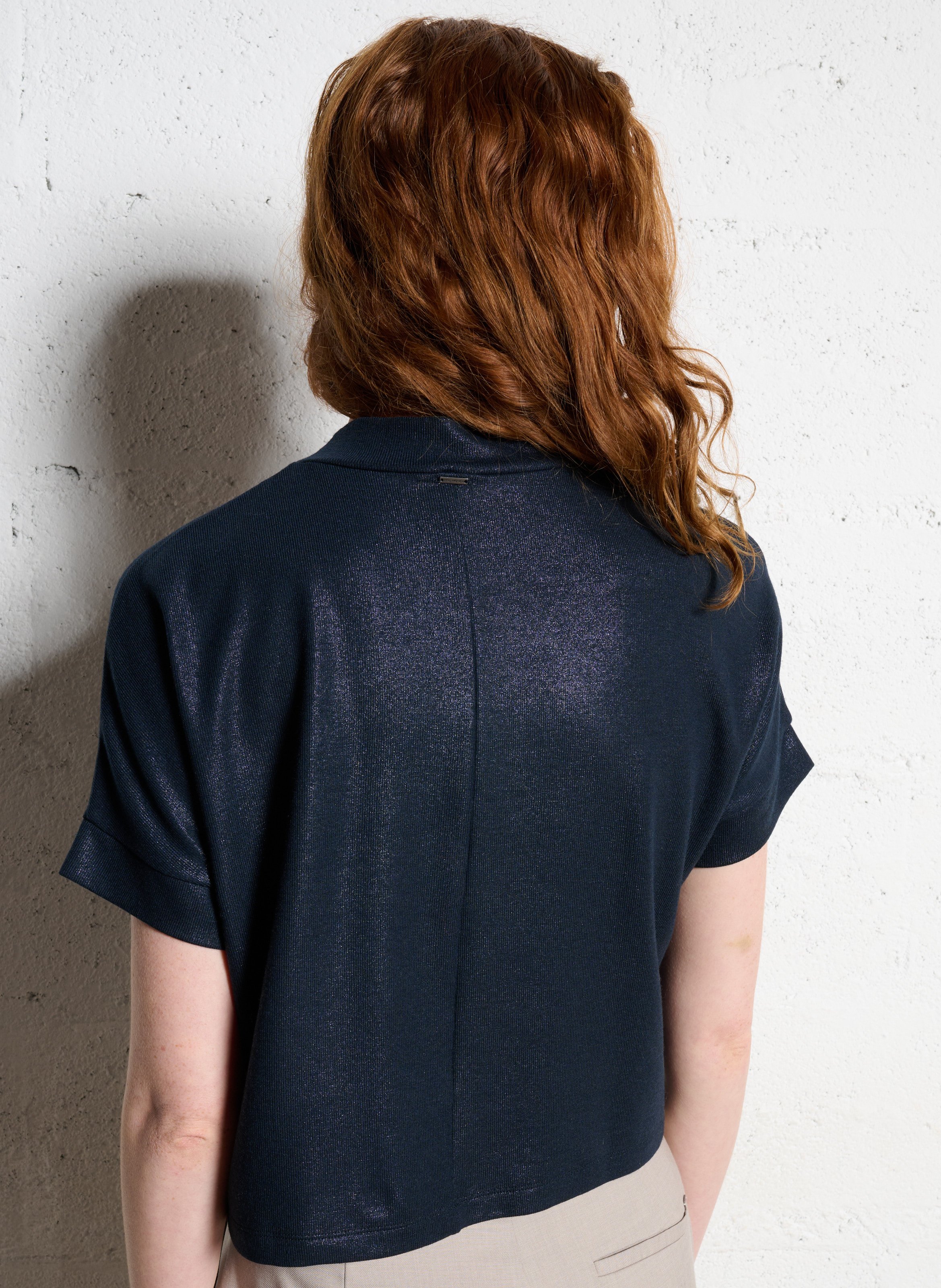 Top oversize col montant en maille IKKS Bleu