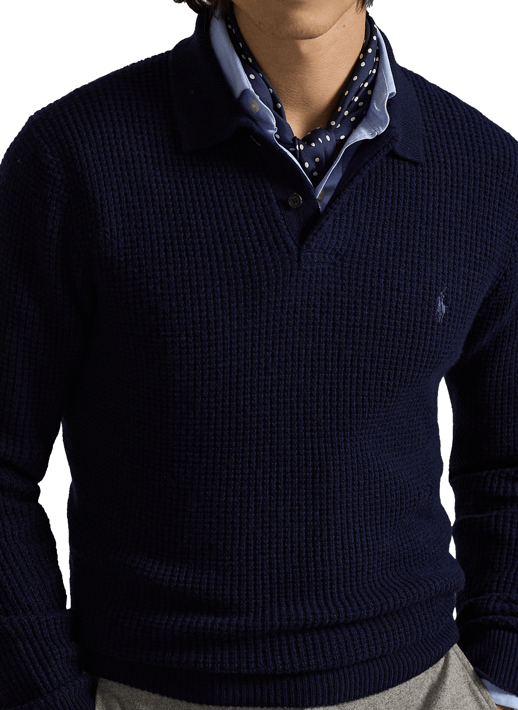 Ribbed wool and cotton polo neck sweater POLO RALPH LAUREN Blue