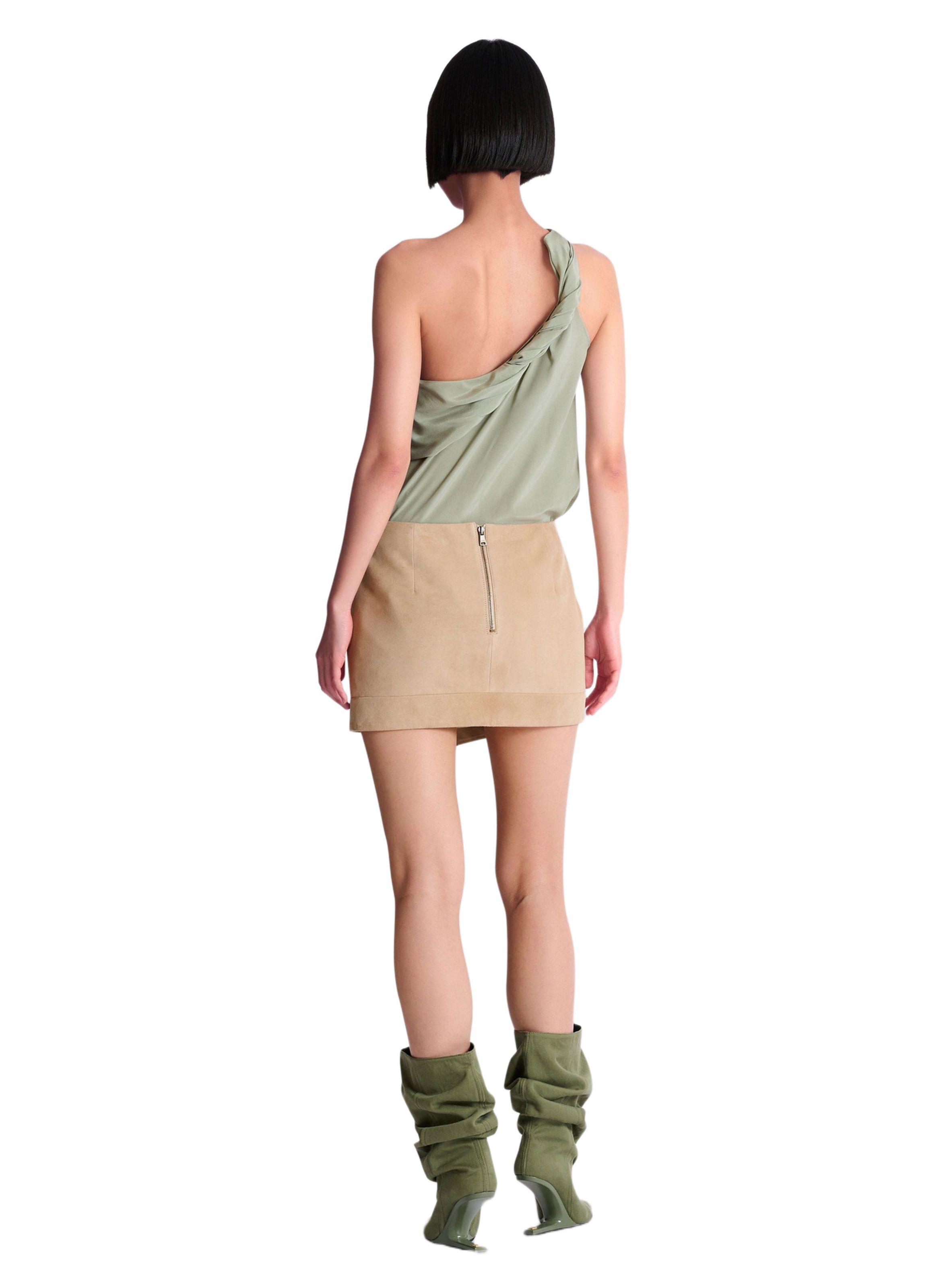 Jupe portefeuille en cuir suédé BALMAIN Beige