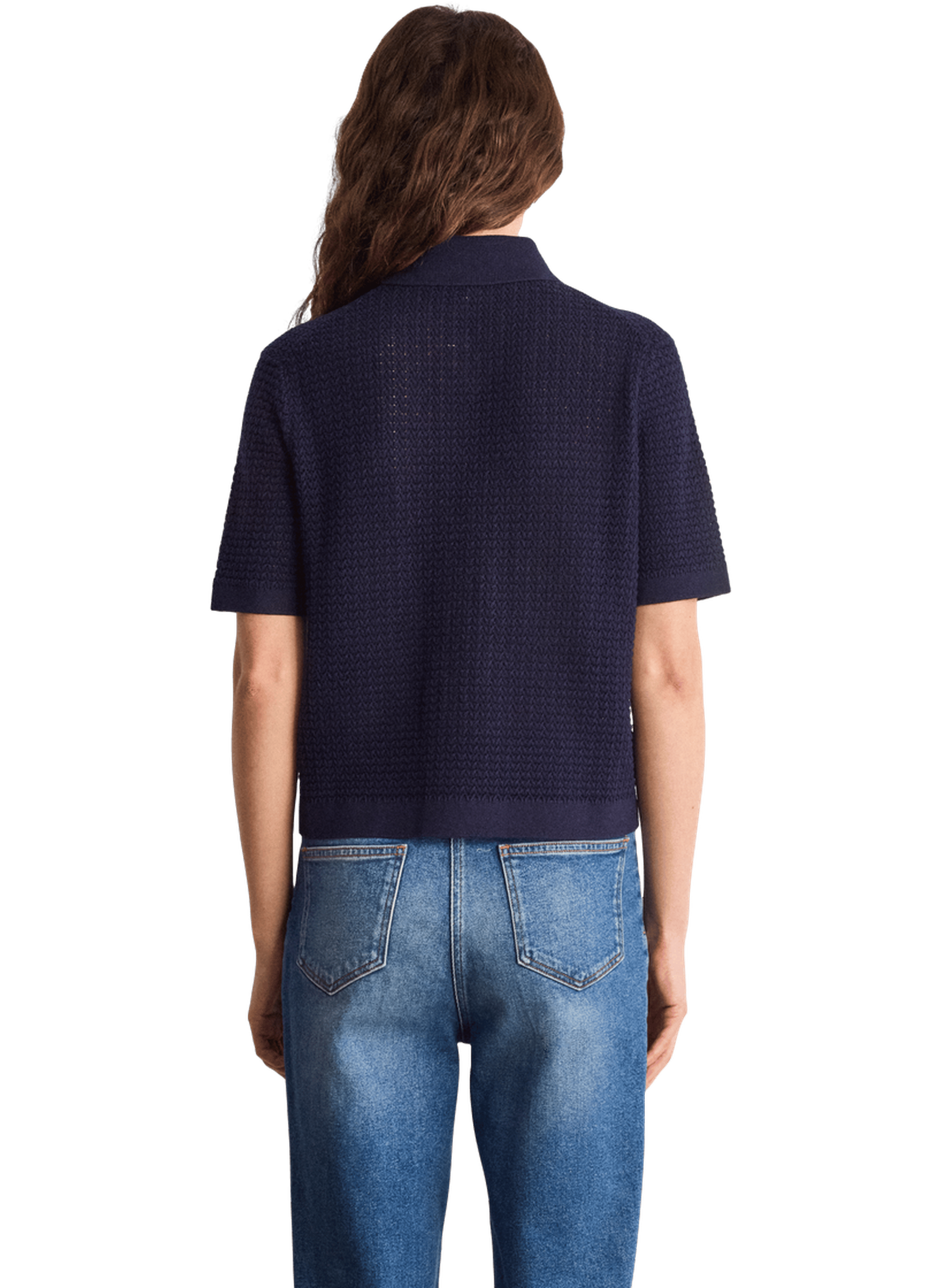 Polo boutonné en lin et coton ajourés - LALIA PABLO Bleu