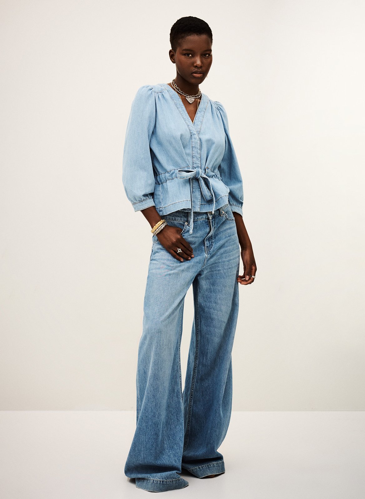 Top col v droit en coton lavina BA&SH Bleu