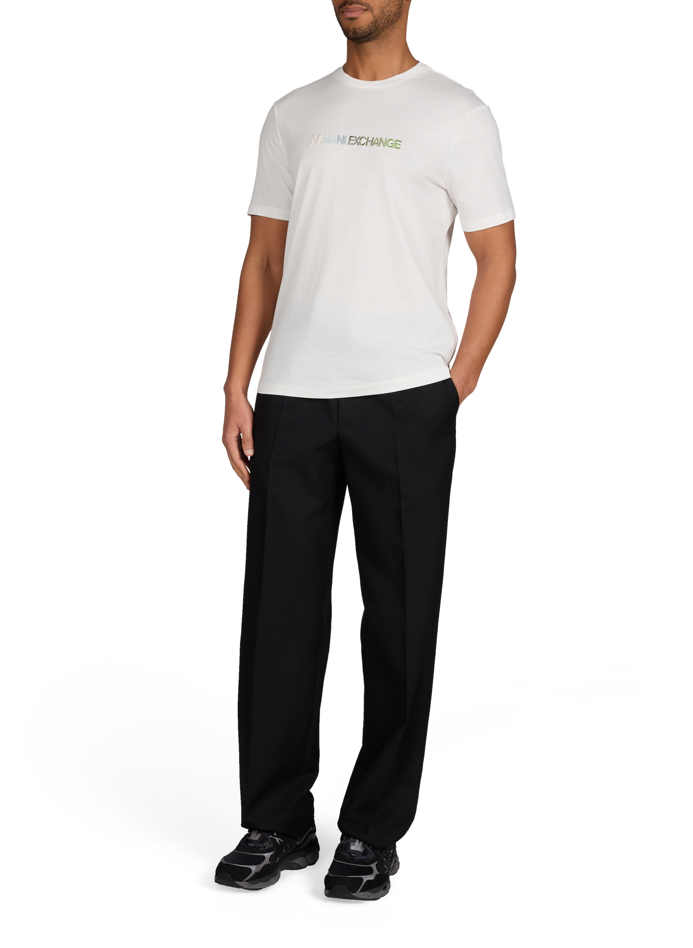 Camiseta con bordado de marca en algodón. ARMANI EXCHANGE Blanco