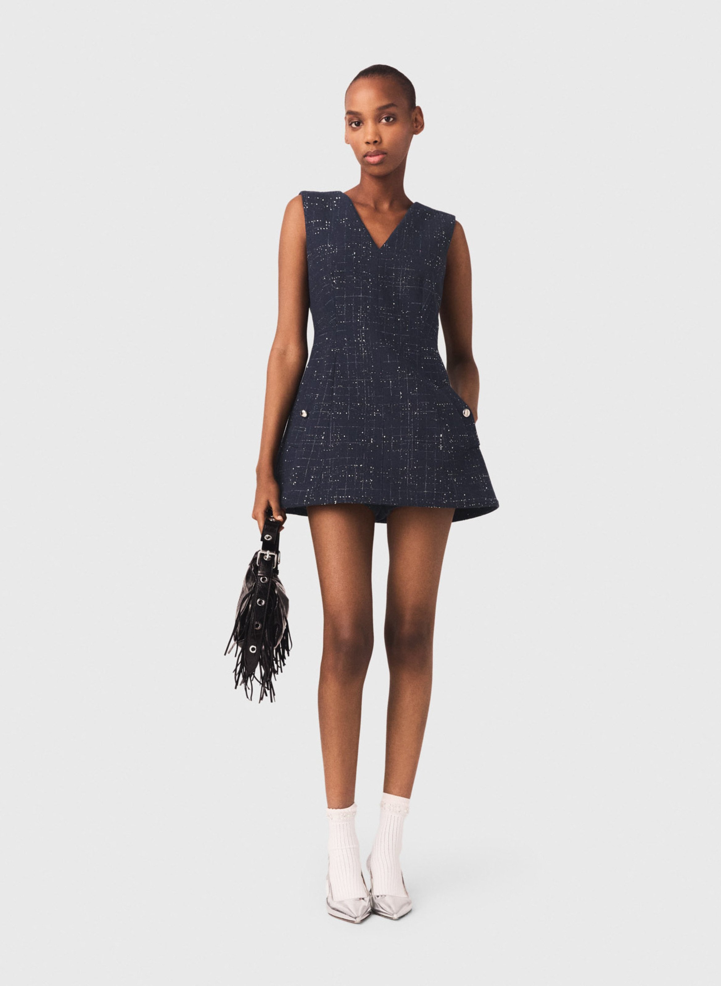 Combinaison col v en tweed MAJE Bleu