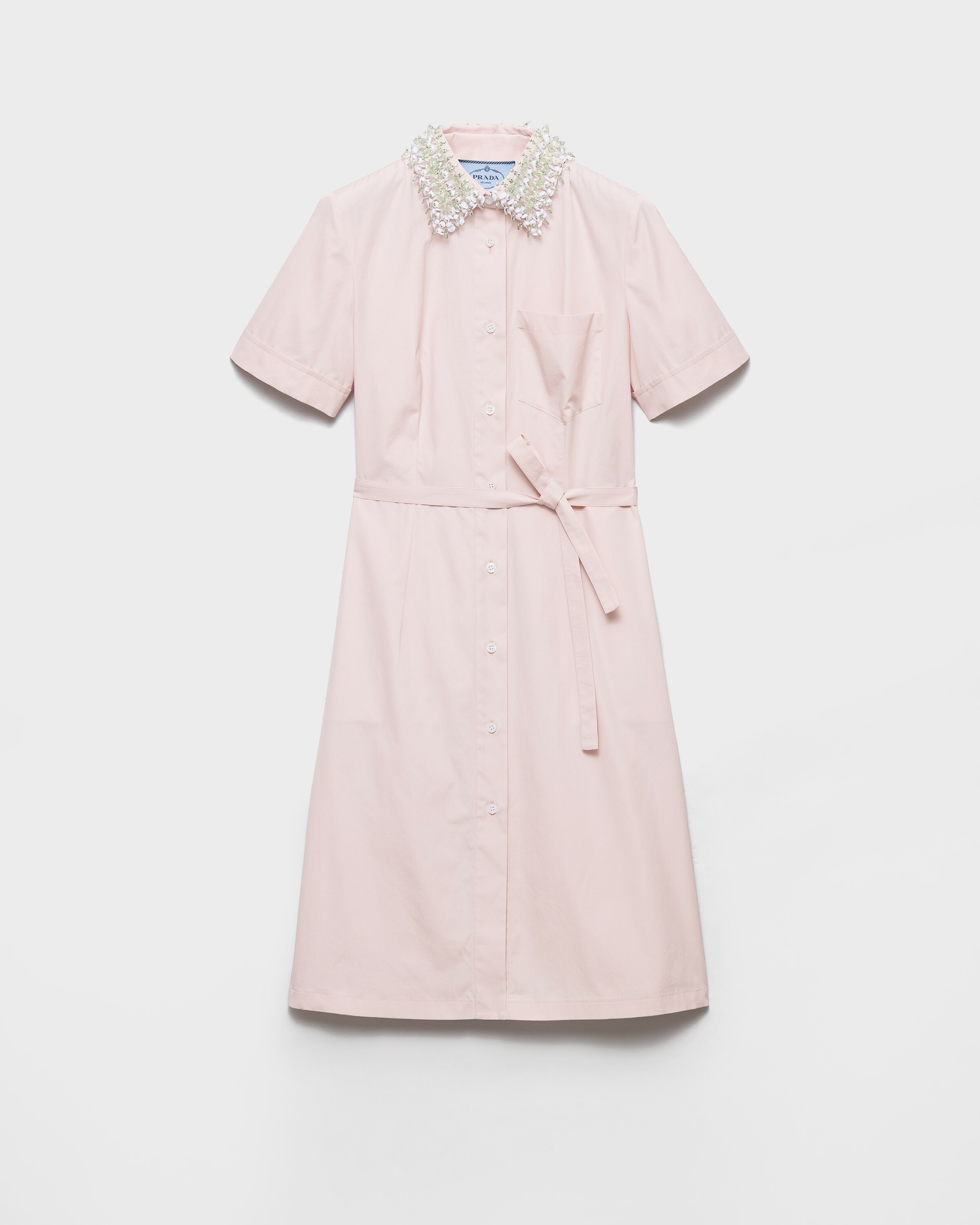Robe chemise en popeline brodée PRADA Rose