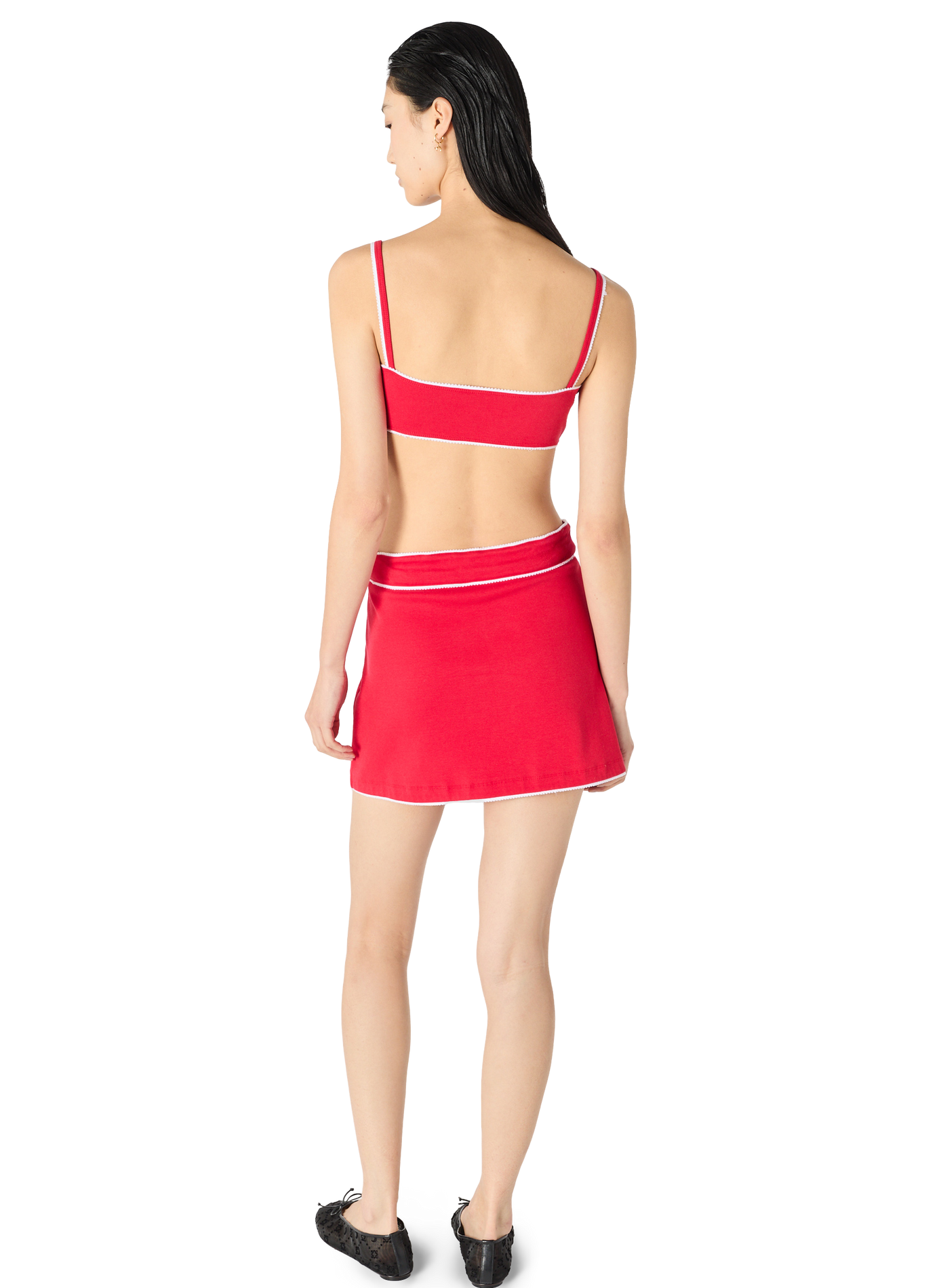 Light ribbed jersey drawstring-waist mini skirt organic cotton MARINE SERRE Red