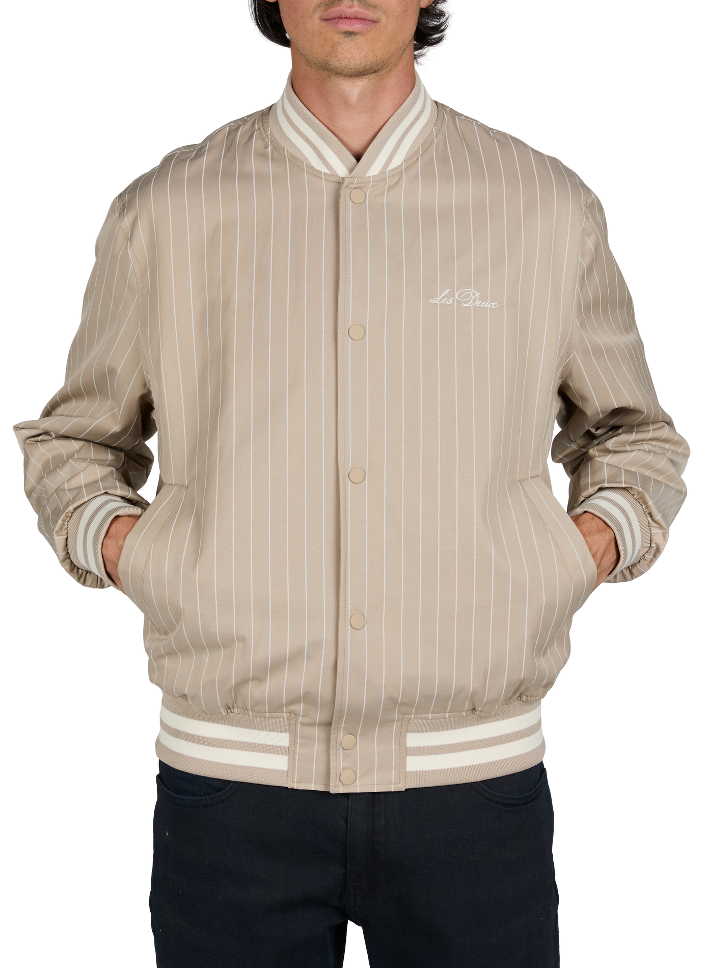Striped cotton blend bomber jacket LES DEUX Beige
