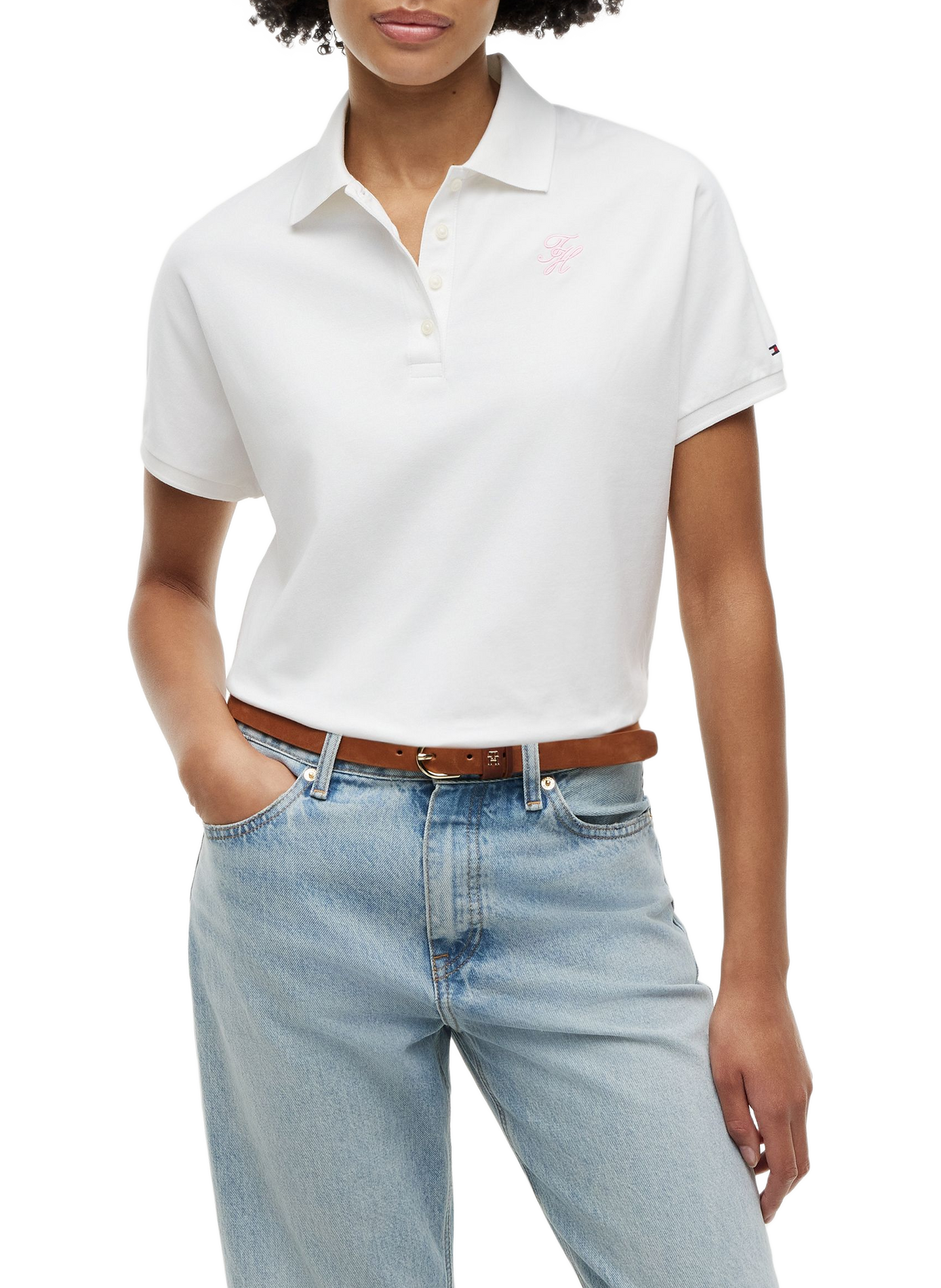 Plain polo shirt with embroidered logo in blended cotton. TOMMY HILFIGER White