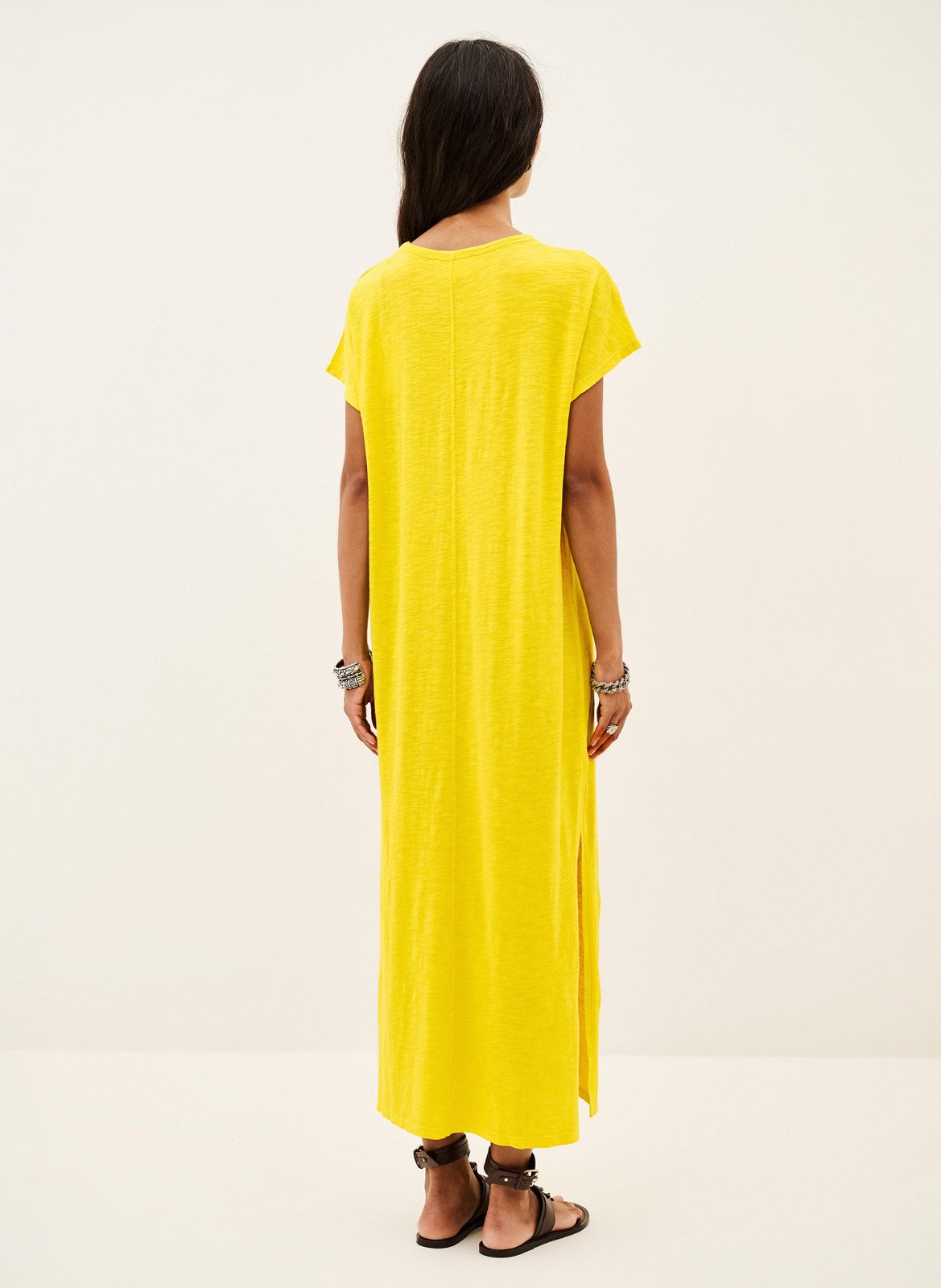 Midi-jurk met ronde hals en print Civia BA&SH Geel