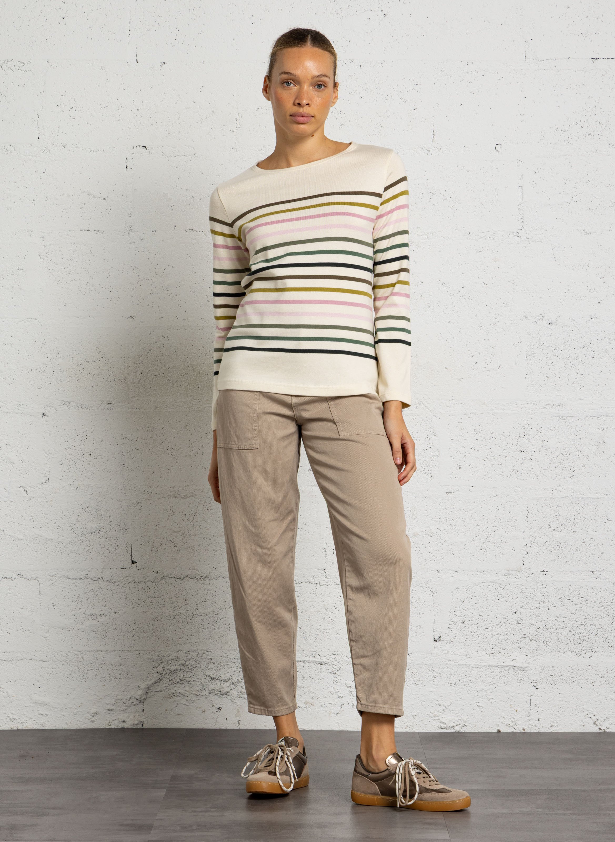 Ronde hals streepshirt van katoen. ARMOR-LUX Beige