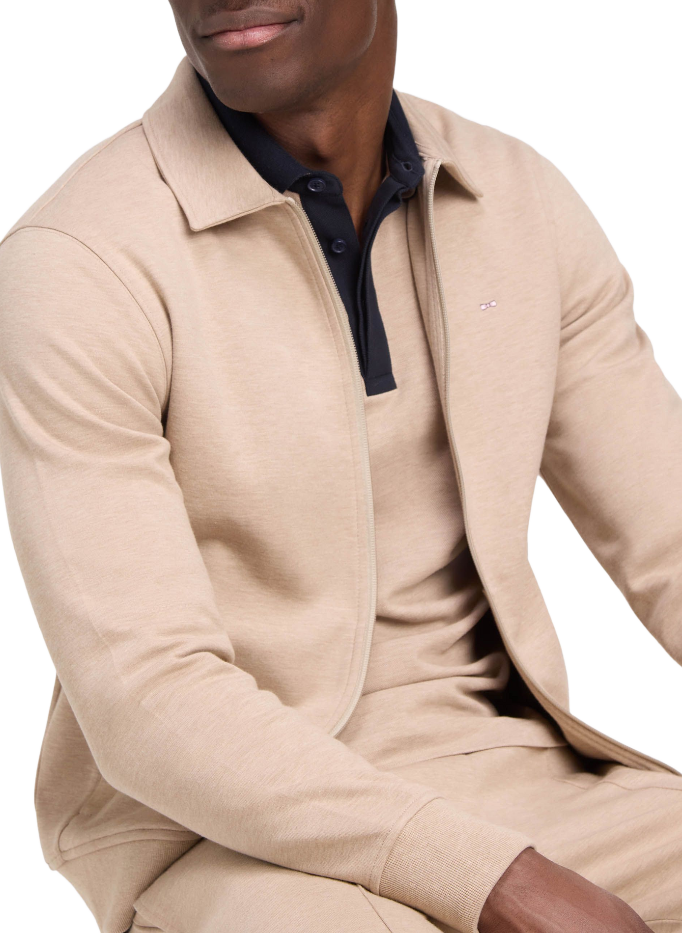 Sweat col classique en coton mélangé EDEN PARK Beige