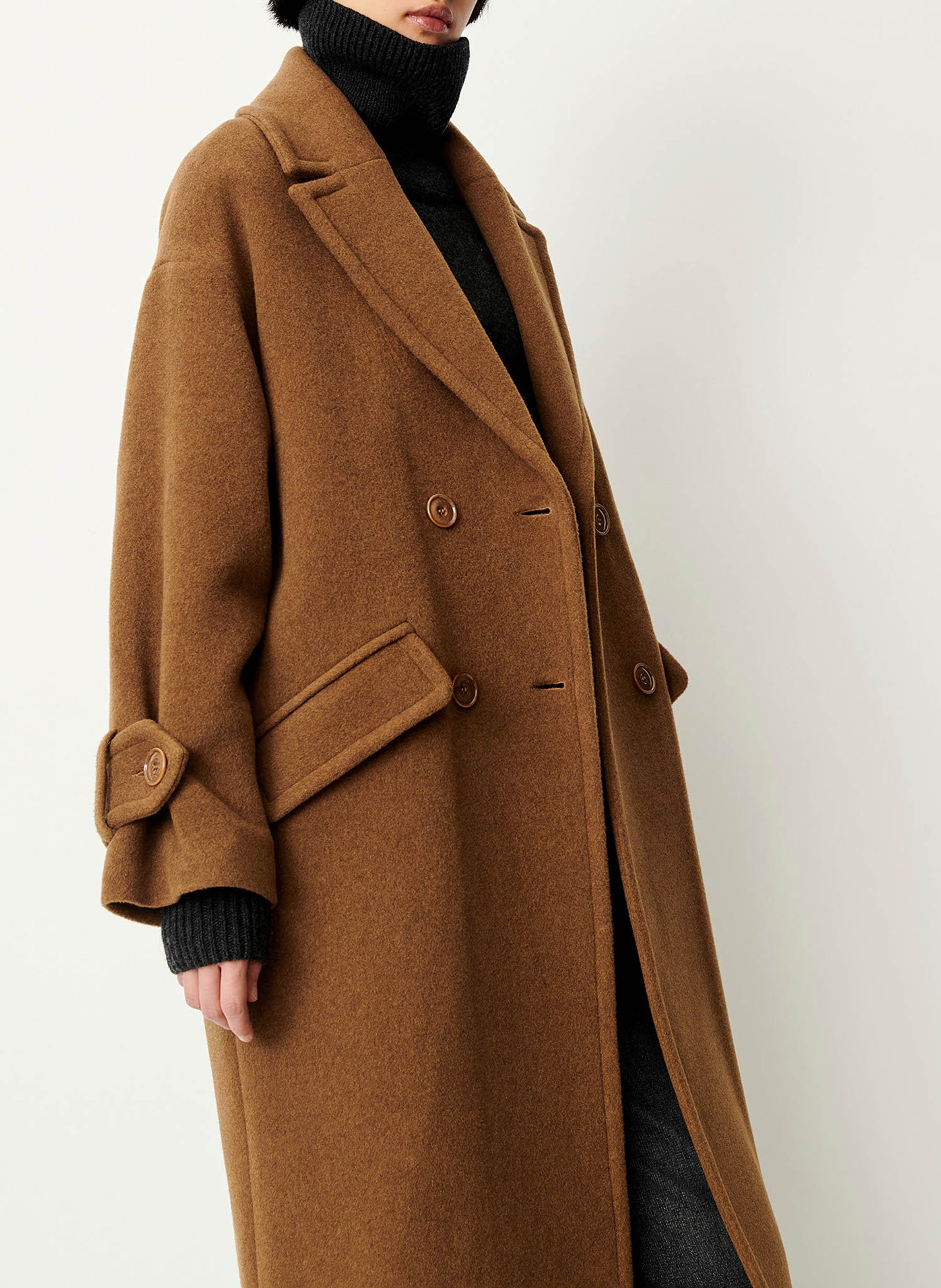 Manteau droit col tailleur en laine mélangée mia SESSUN Marron