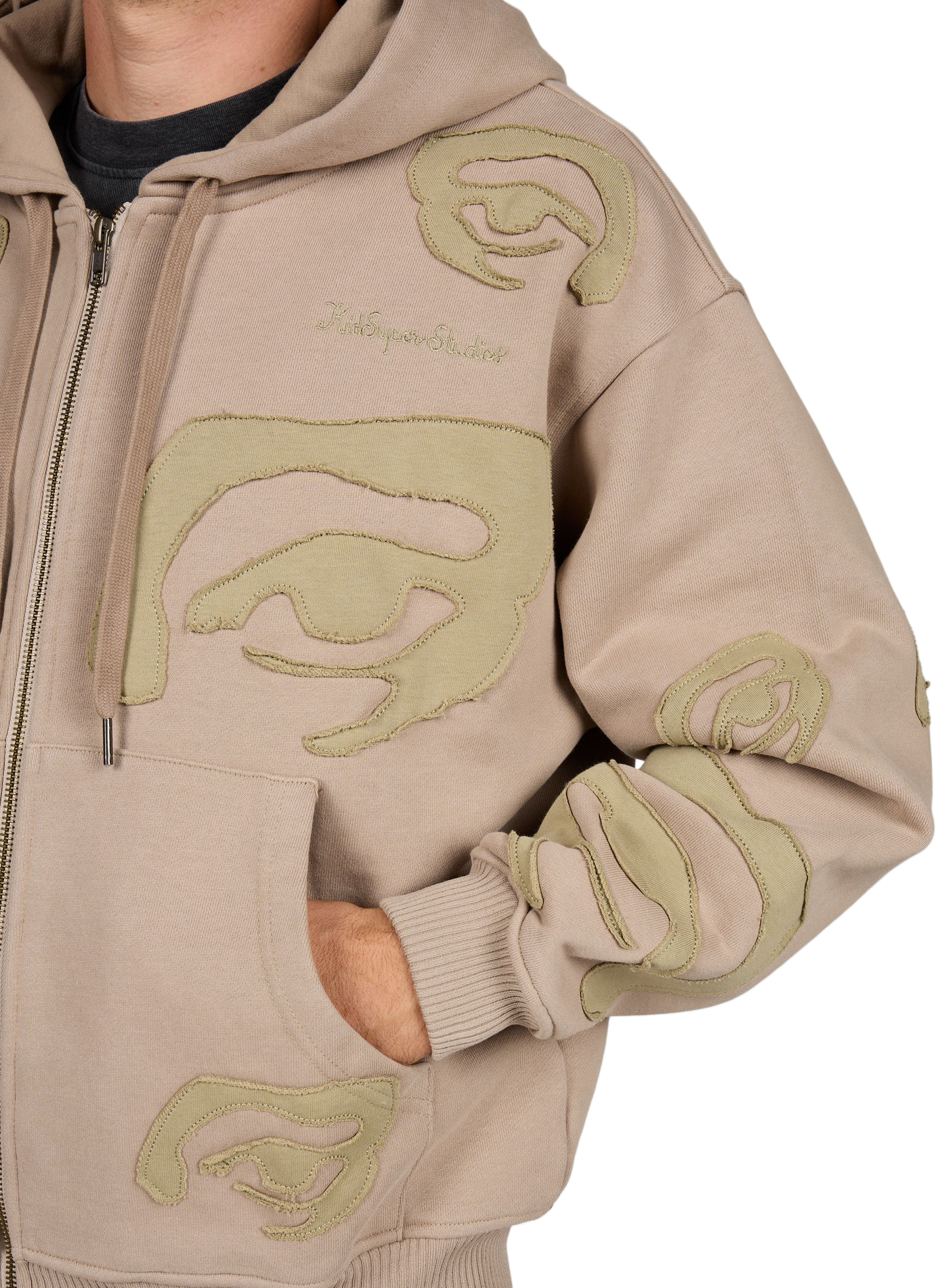 Straight zip-up cotton sweatshirt KIDSUPER Beige