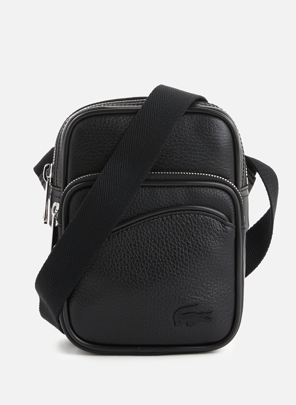 LACOSTE Grained leather shoulder bag Black