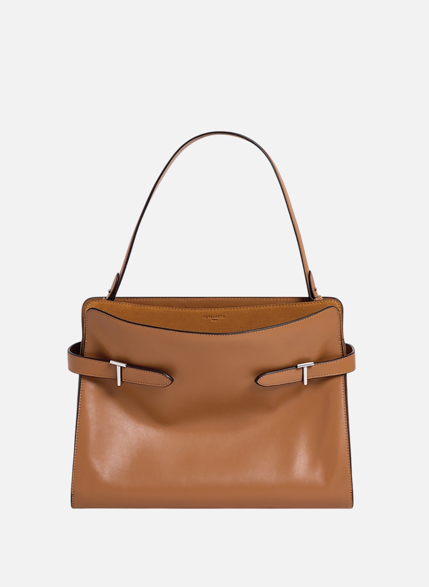 Sac porté épaule grand modèle emie en cuir lisse et nubuck Marron