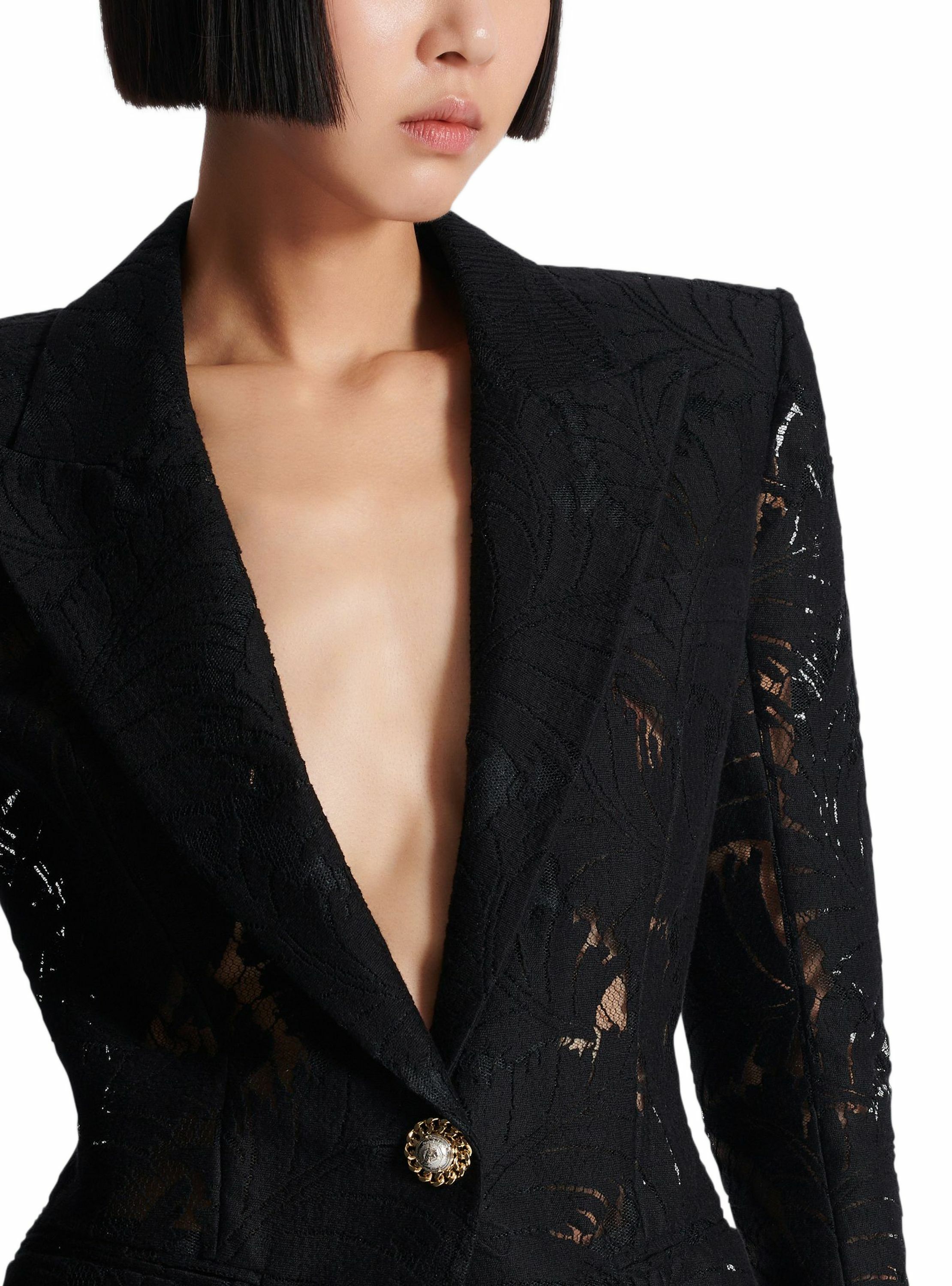 Veste 1 bouton ajustée en dentelle BALMAIN Noir