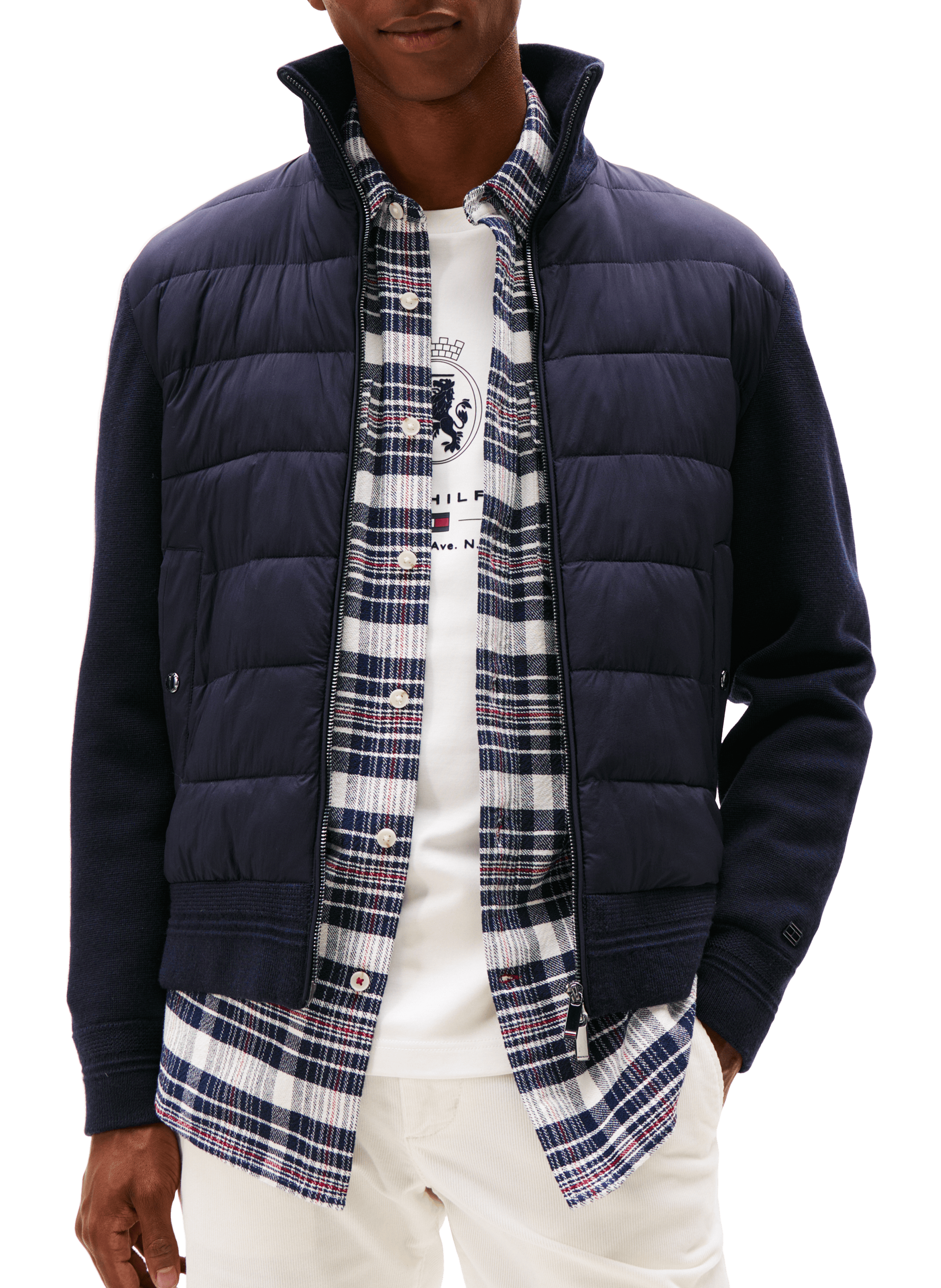 TOMMY HILFIGER Veste bi matière à col montant Bleu