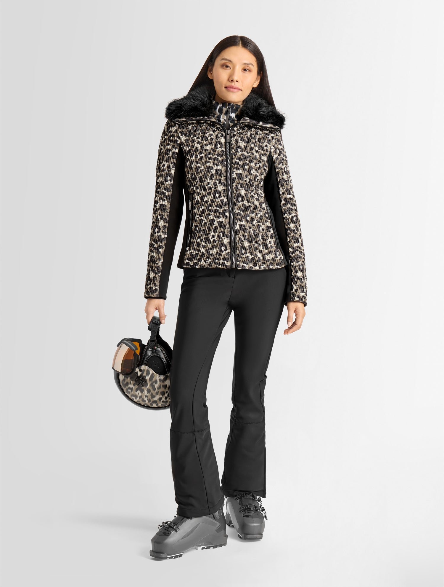 Veste de ski montana leopard col tailleur coupe ajustée FUSALP Beige