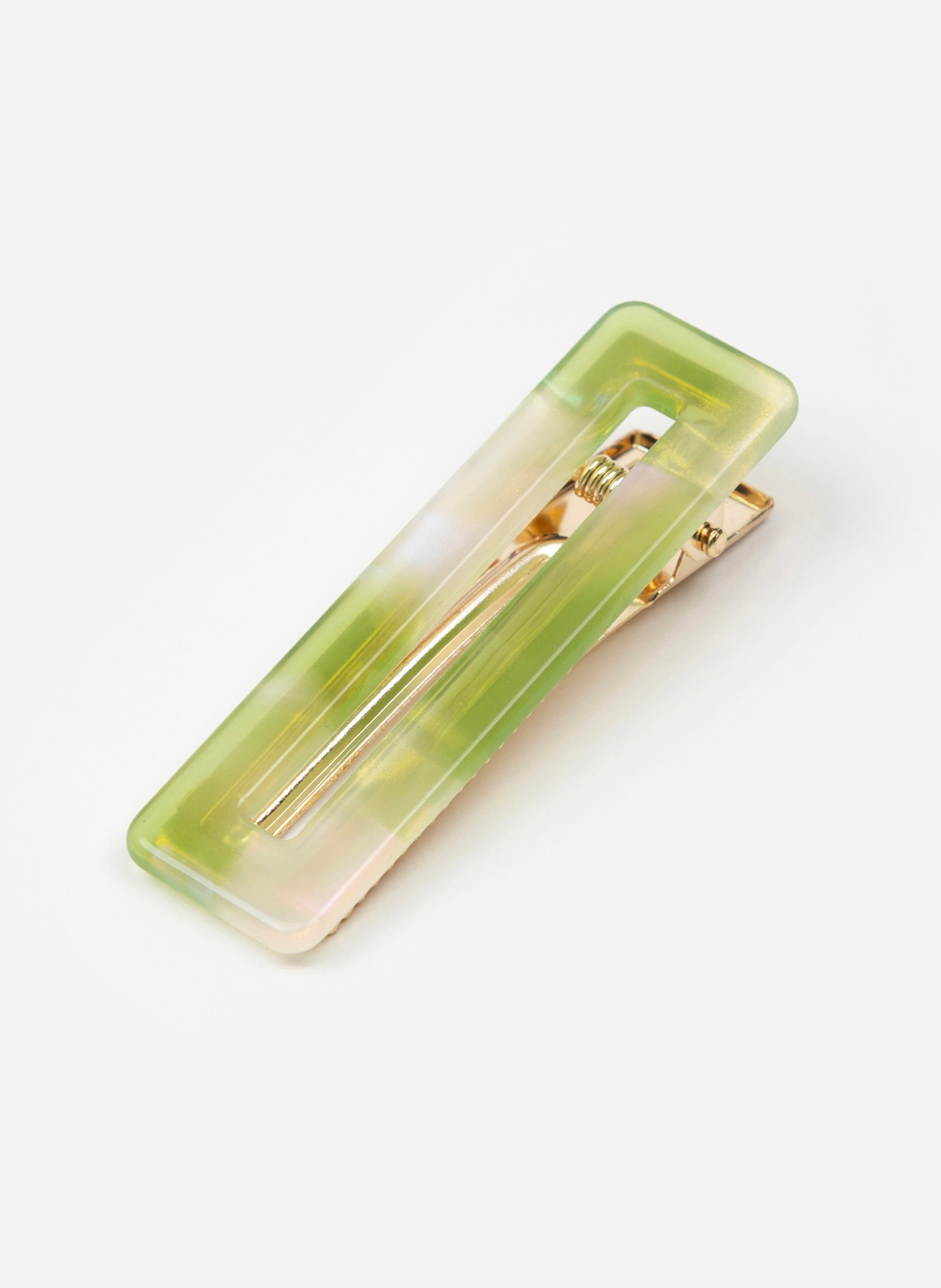 KURAGE GINZA Barrette à cheveux rectangle en acétate de cellulose et acier inoxydable Vert