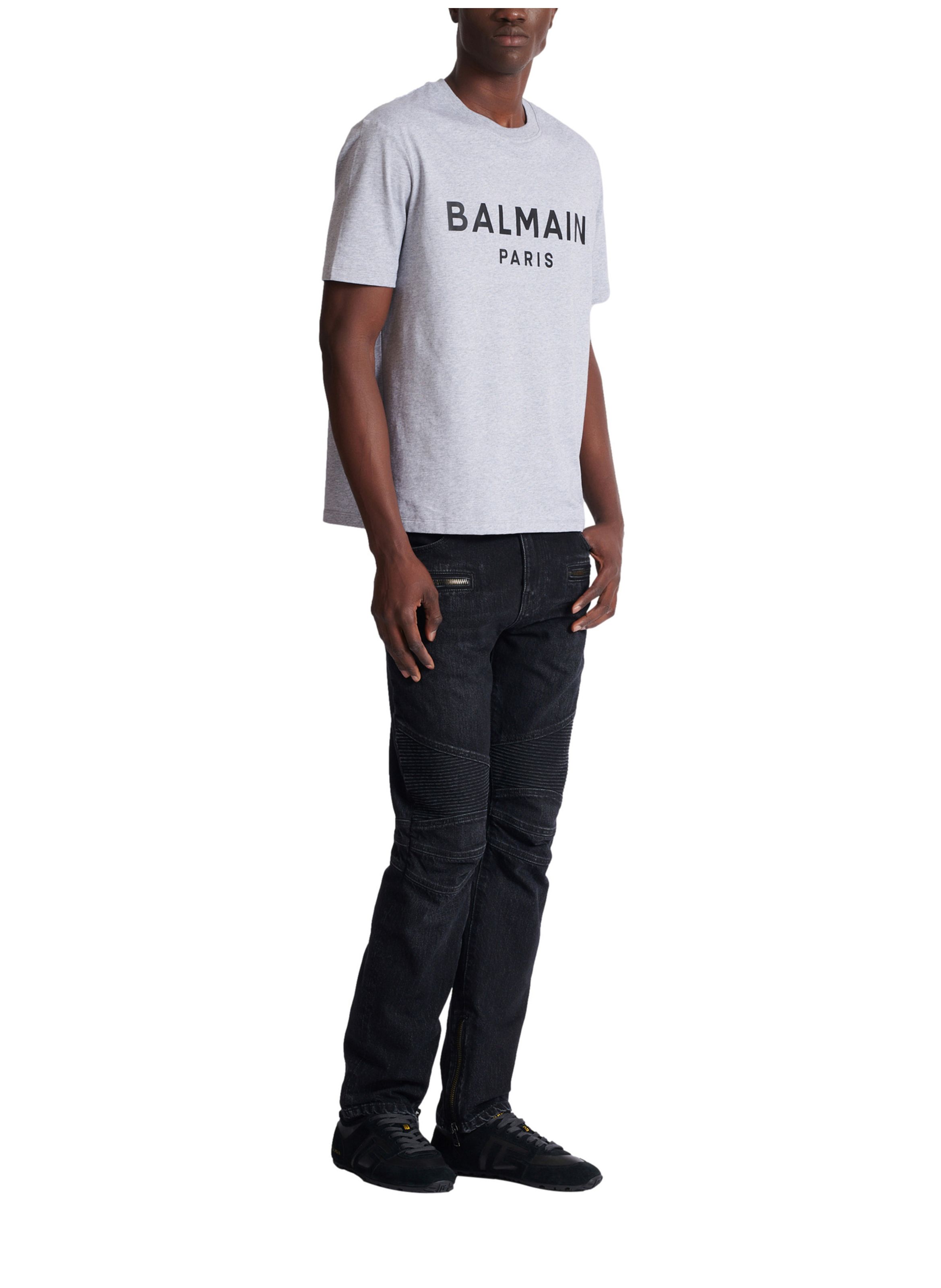 T-shirt en coton à imprimé BALMAIN Gris