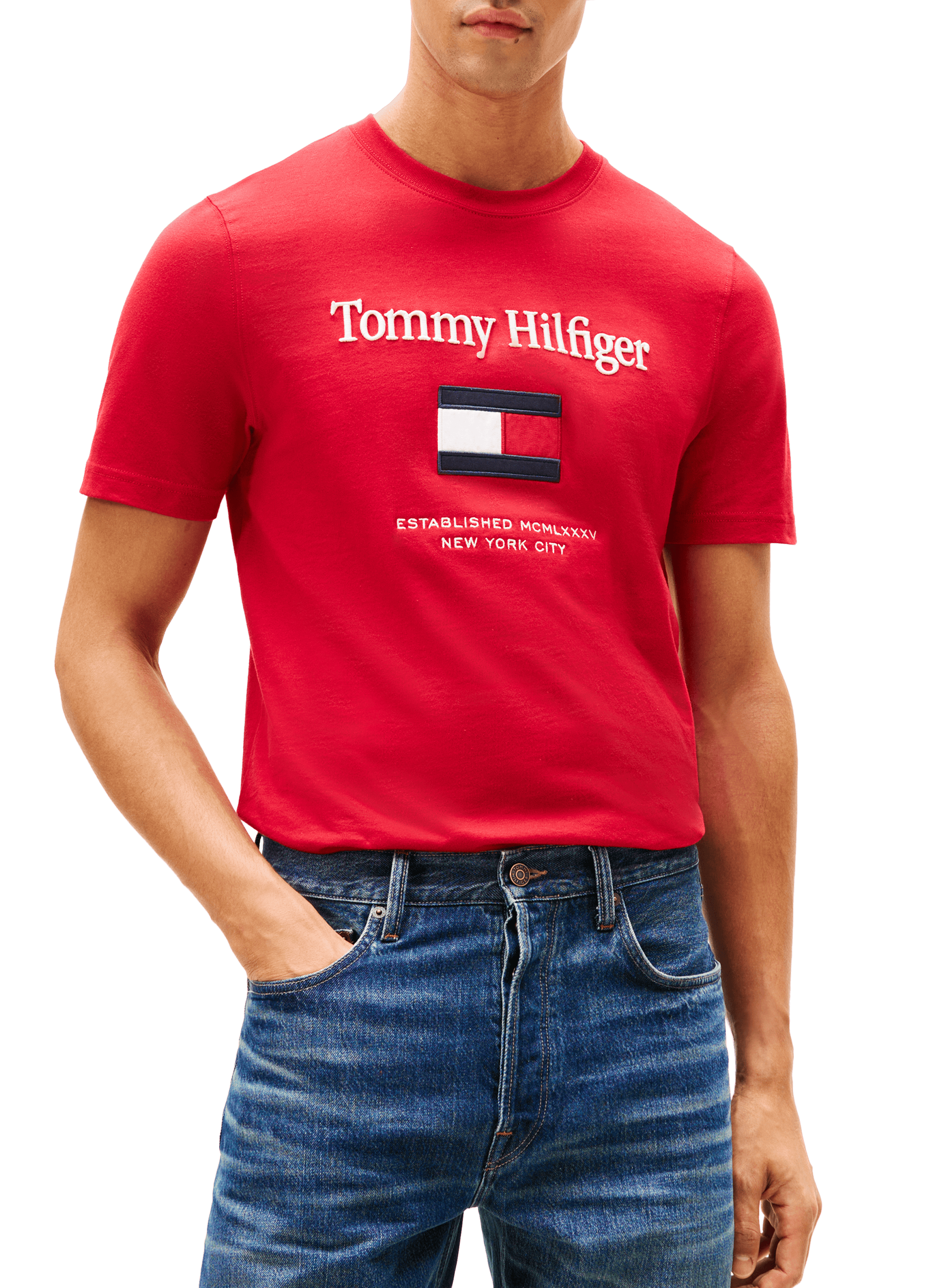 T-shirt manches courtes avec logo brodé TOMMY HILFIGER Rouge