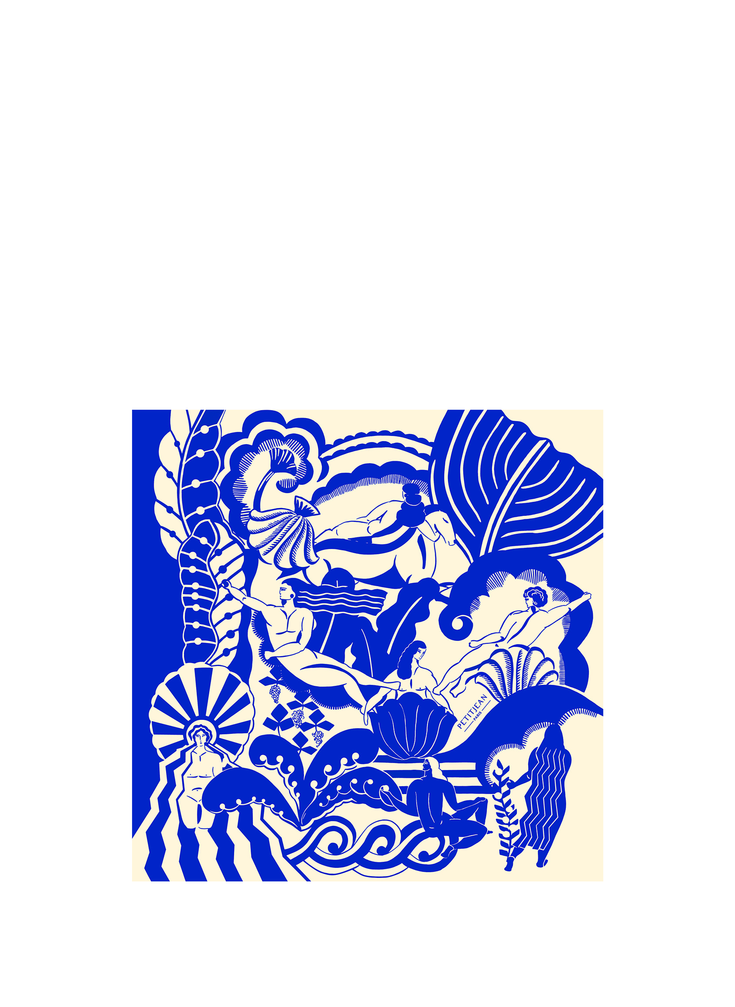 Massalia Outremer - Carré 45 imprimé en soie PETITJEAN PARIS Bleu