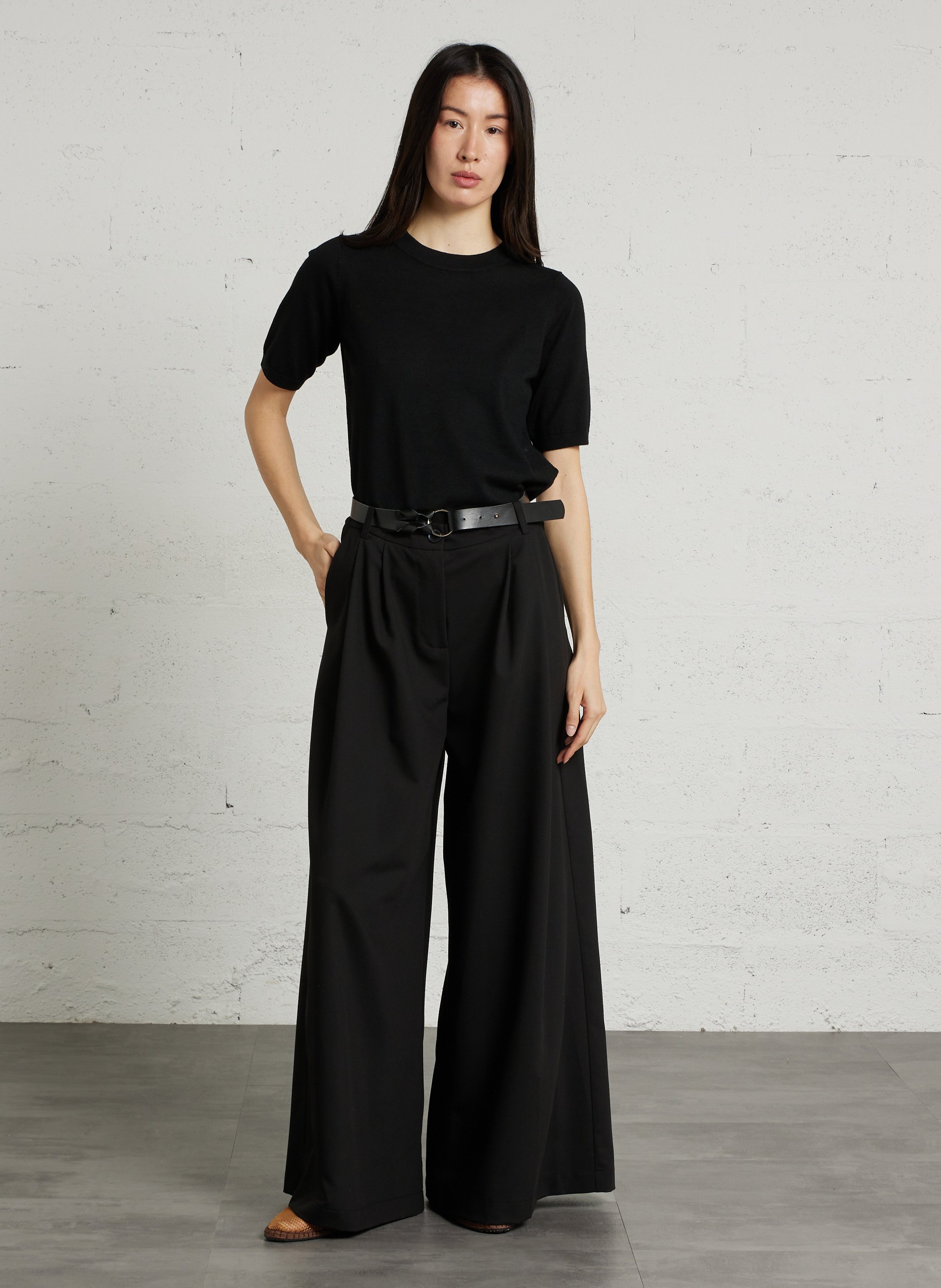 Pull droit col rond en maille mélangée Payton bis MAISON 123 Noir