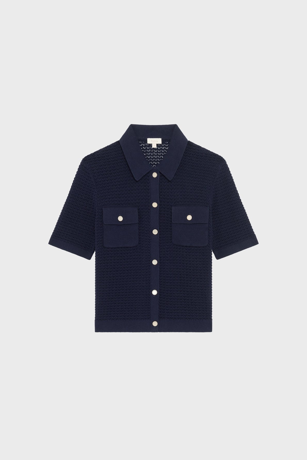 Polo boutonné en lin et coton ajourés - LALIA PABLO Bleu